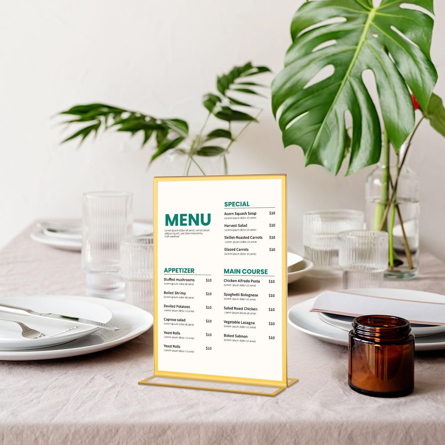 Alffun 20 Pack Gold Acrylic Sign Holders 4x6 Inch, Double Sided Vertical Stand Clear Picture Frames, Table Menu Display Holders for Wedding Table Numbers, Restaurant Signs, Party and Office Photos