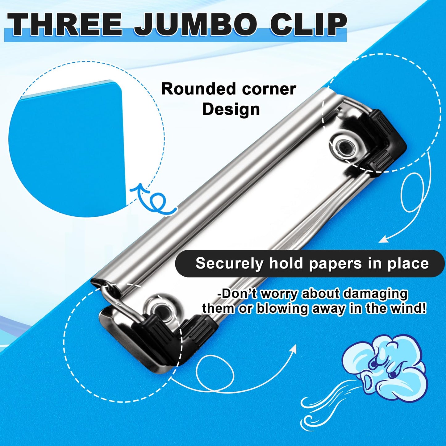 Tenceur 4 Pcs 11x17 Clipboard Three Clip Blue Extra Large Clipboard Horizontal Drawing Board 11 x 17 Inch Art Sketching Landscape Board for School Office Students Teachers Supplies