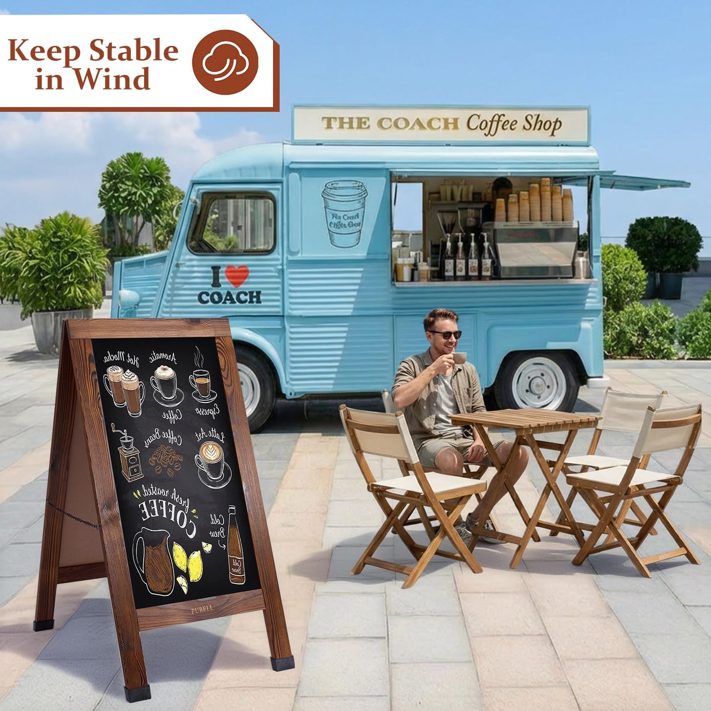 Large Sandwich A-Frame Chalkboard Sign - 40 x 20 Inches Magnetic Wooden Chalk Board for Sidewalk, Stand up Double-Sided Outdoor Easel Display for Restaurant Cafe Shop Wedding Party or Business