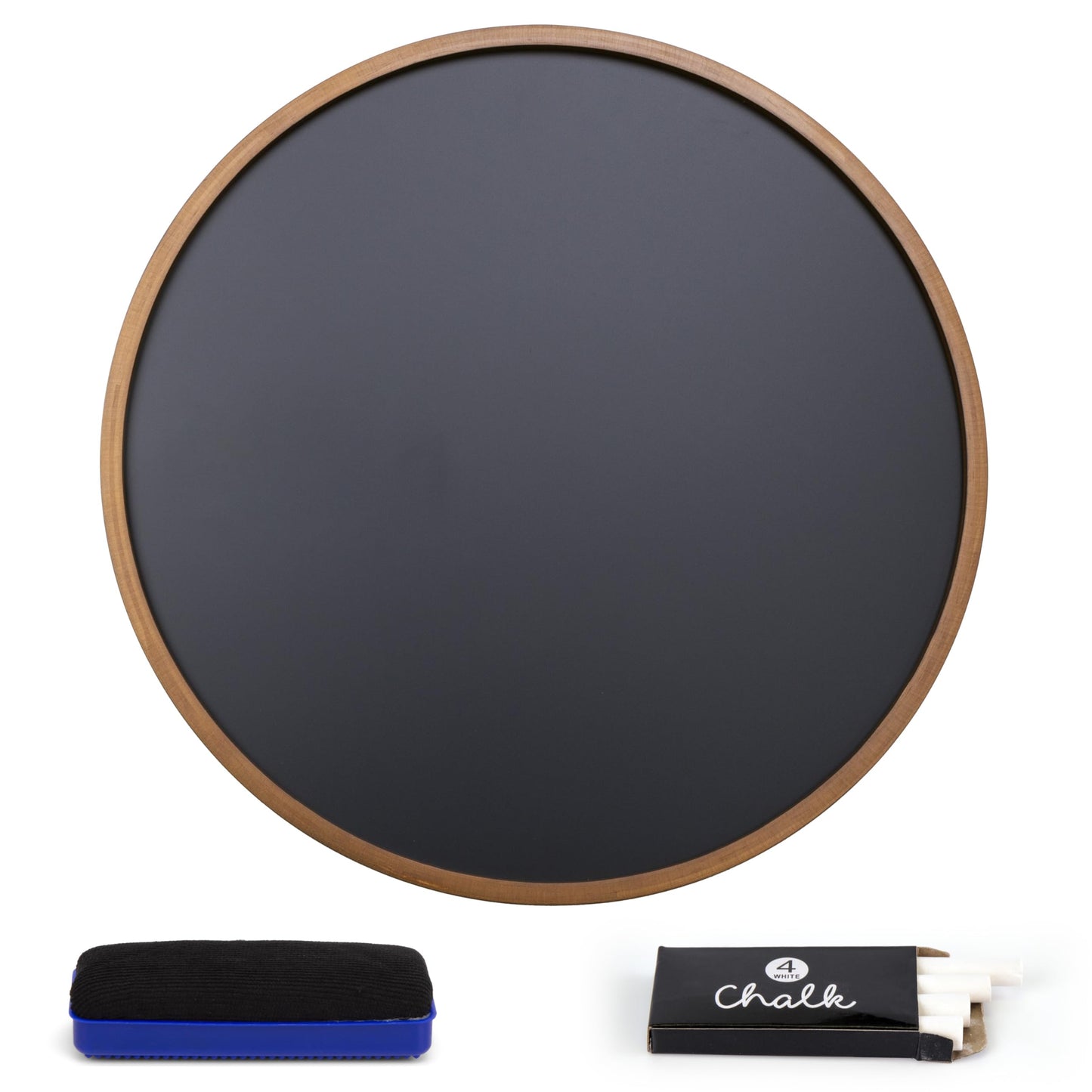 Better Office Products Round Magnetic Chalkboard with Wooden Frame for Office and Home, 18x18 inches with Mounting Hardware, 4-Piece Chalk Set, and Eraser Included (Rustic Brown)