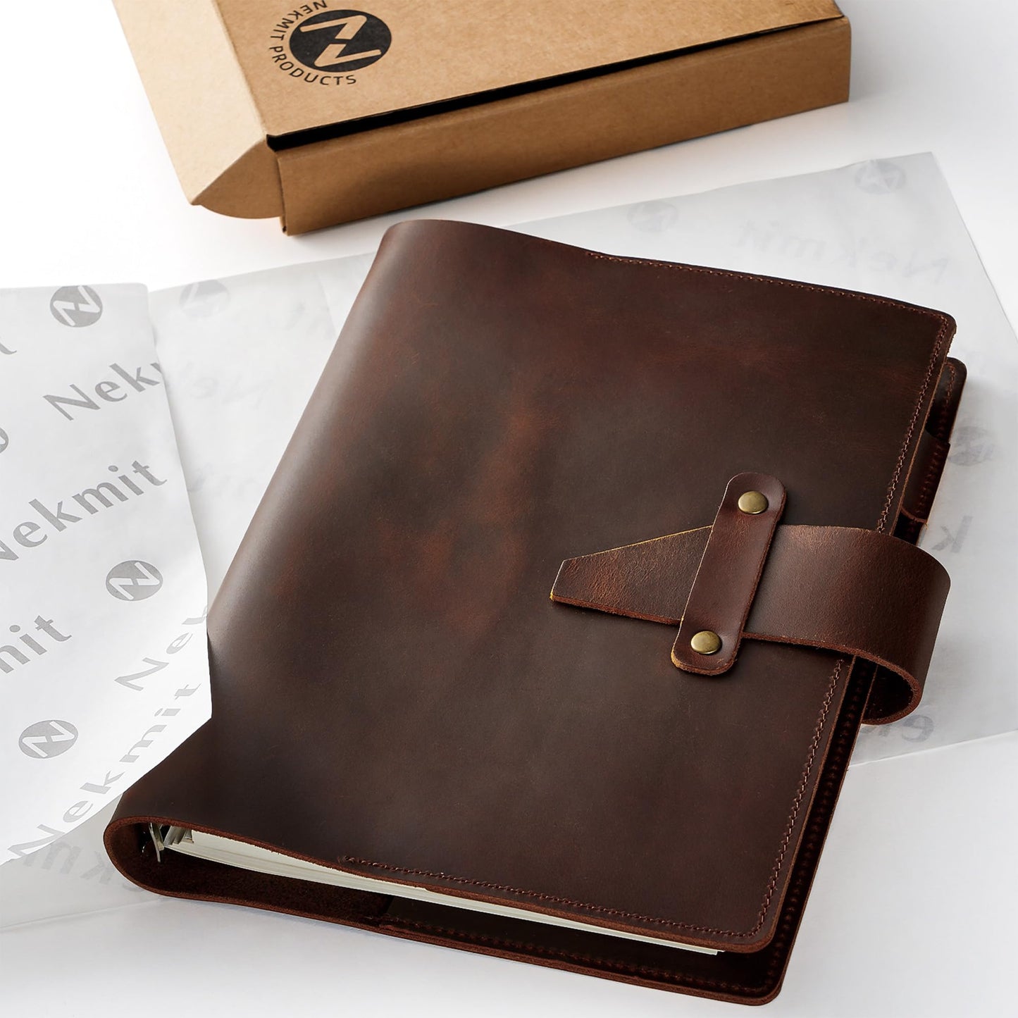 Nekmit Leather Planner 2025, A5 Refillable Runs From March 2025 to June 2026 Ring Binder 5"x8" Planner Monthly Weekly, Crazy Horse Leather Cover with Storage Pockets, Back to School Supplies