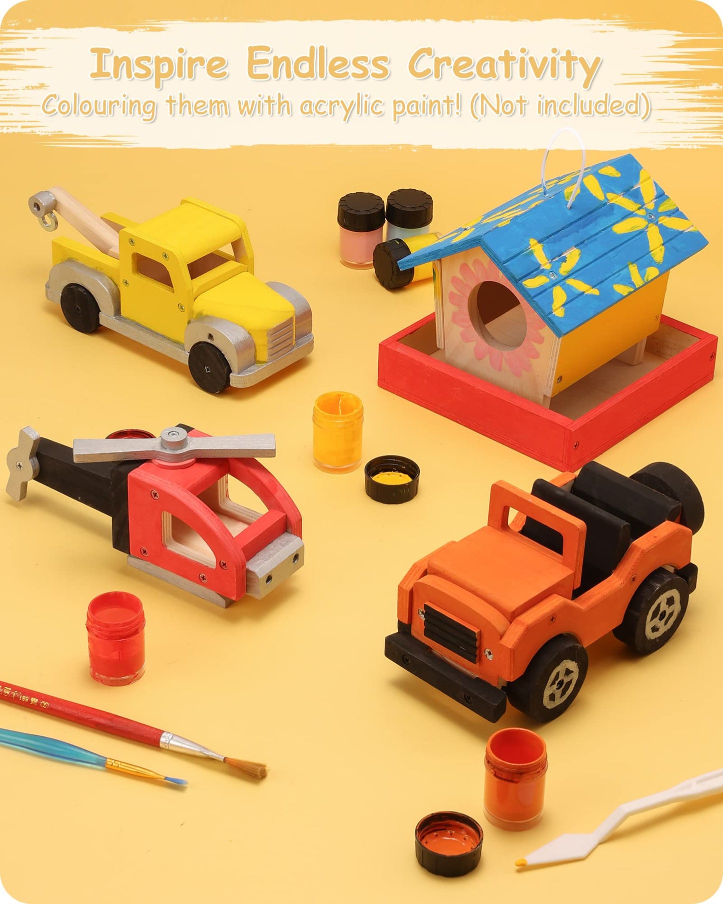 SainSmart Jr. Woodworking Building Kit, 4-in-1 Kids STEM Projects Set, DIY Wood Crafts Assembly Toys with Different Combinations for Boys and Girls
