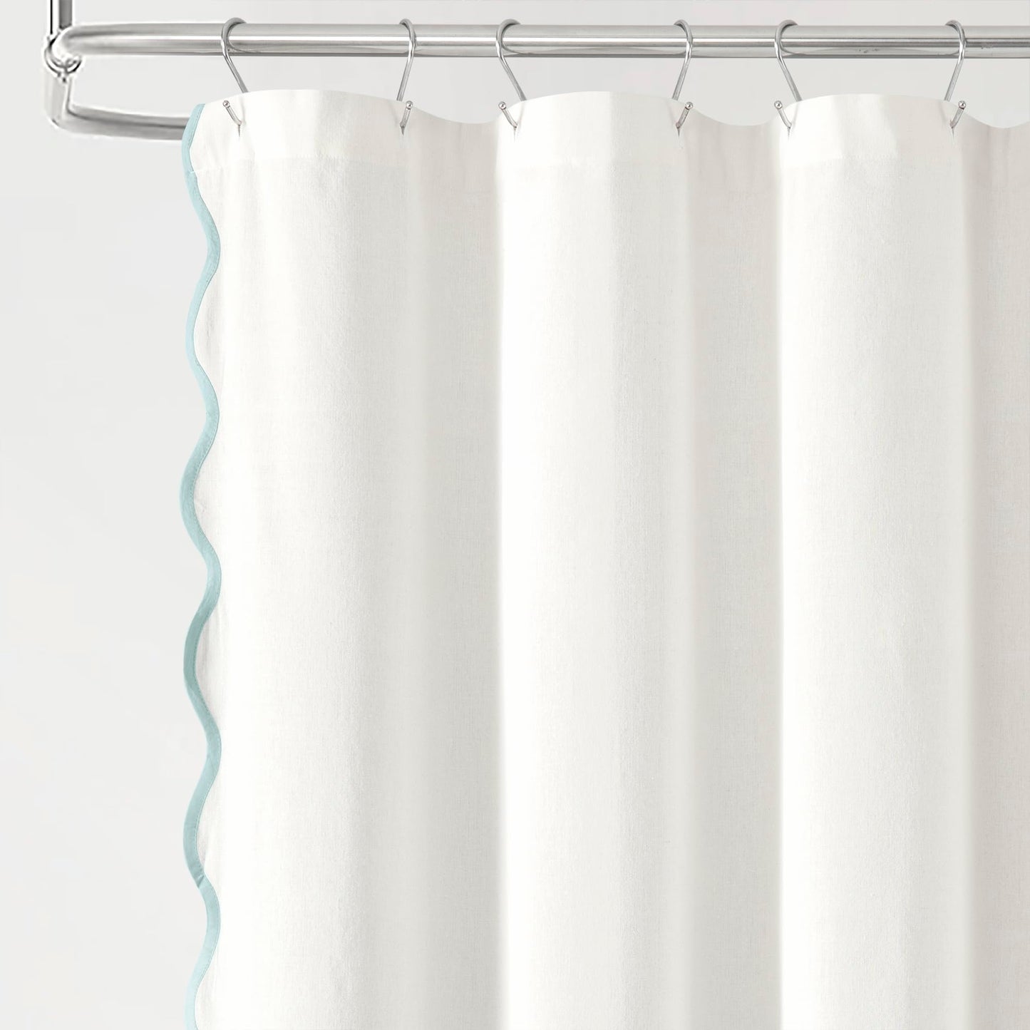 Lush Decor Coastal Chic Scallop Edge Linen-Textured Shower Curtain, Single 72" W x 72" L, Blue & White - Scalloped Shower Curtains - Coastal Bathroom Curtain