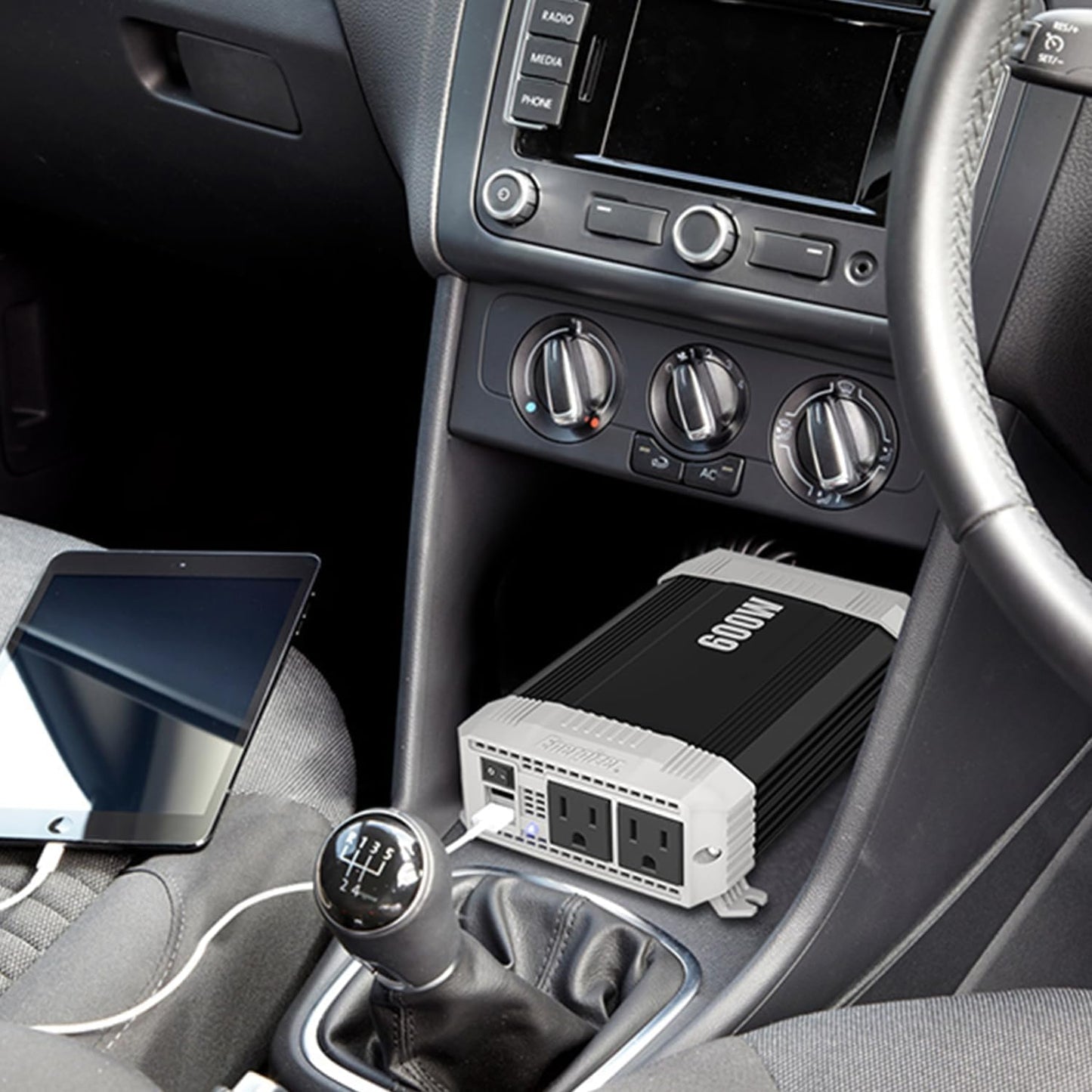 Energizer 600 Watt 12V DC to 110V AC Car Power Inverter, Modified Sine Wave, 2 Outlets, 2 USB Ports, Cigarette Lighter Plug & Clamps - ETL Approved Under UL STD 458
