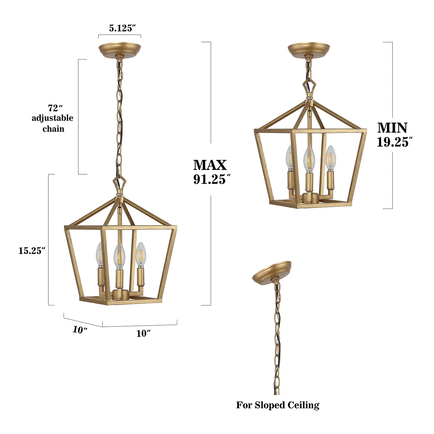 JONATHAN Y JYL7601B 10" 3-Light Farmhouse Pendant Lantern, Brass Gold Pagoda Cage Chandelier for Kitchen Island, Foyer, Entryway, Rustic Adjustable Hanging Ceiling Light Fixture, LED Bulbs Included