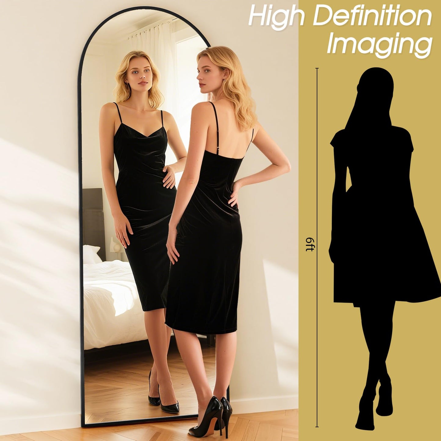 NBGV 59"x16" Floor Mirror Full Length, Arched Full Length Mirror with Stand, Full Body Mirrors for Bedroom Living Room or Cloakroom Black