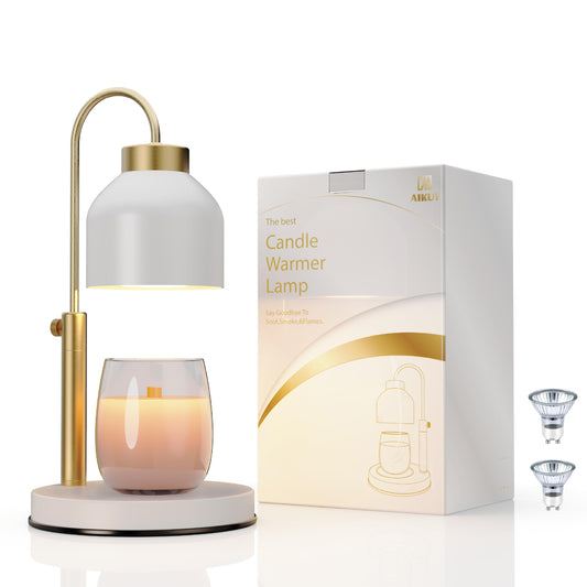 AIKUT Candle Warmer Lamp, with 2 Bulbs,Timer & Dimmer,Compatible with Large Yankee Candle Jars,3 Wick Candles,Height Adjustable Electric Top Candle Melter,White,110-120v,Mother's Day Gifts
