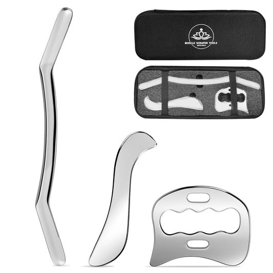 3-in-1 Stainless Steel Gua Sha Muscle Scraper Tool Set，Metal Scraping Tools，Myofascial Scraping Tool for Physical Therapy，Facial/Body Tools＆Derma Edge Massage Tool