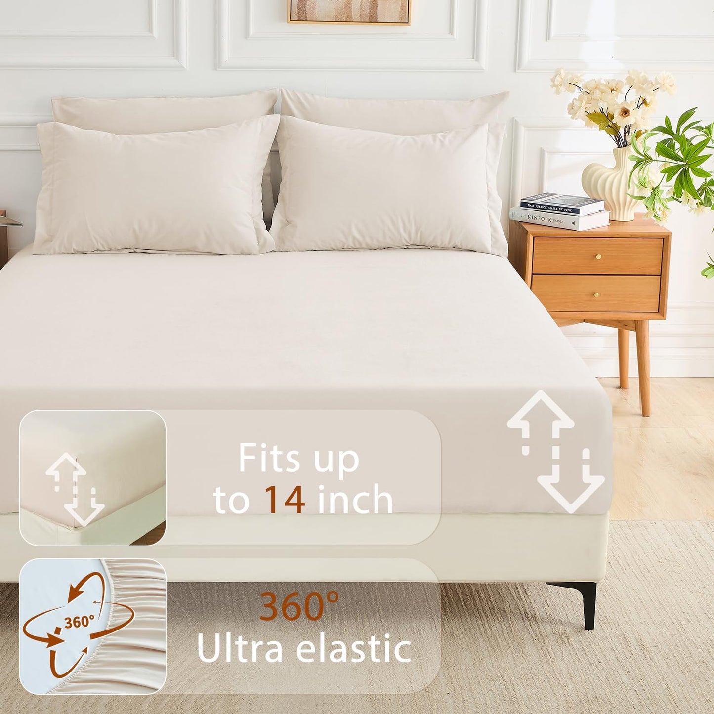 MUXHOMO 7 Pieces California King Comforter Set, Soft Bed in a Bag Cal King Size, All Season Bedding Set with Comforter, Flat Sheet, Fitted Sheet, Pillowcases & Shams, Beige