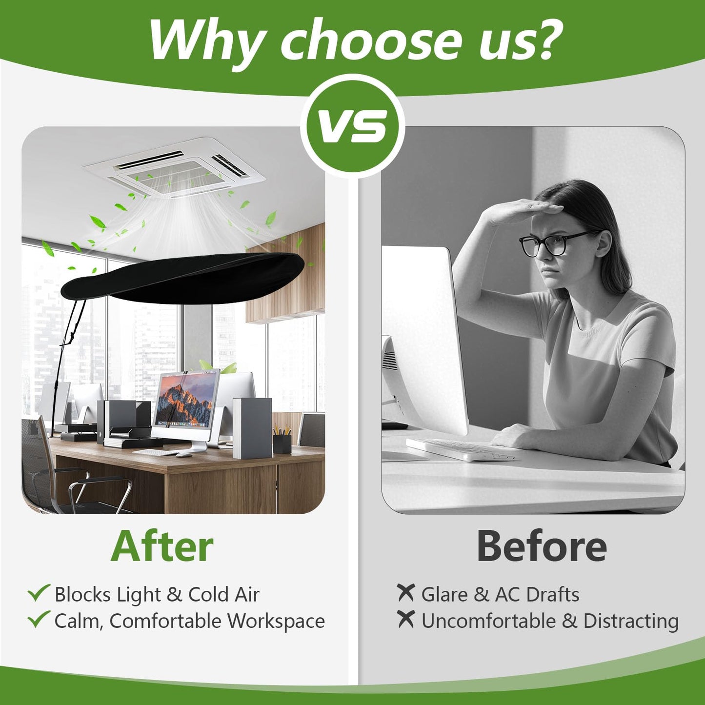 55 Inch Office Cubicle and Desk Shade – Blocks Light and Air Conditioning Airflow, Creates a Private and Comfortable Workspace