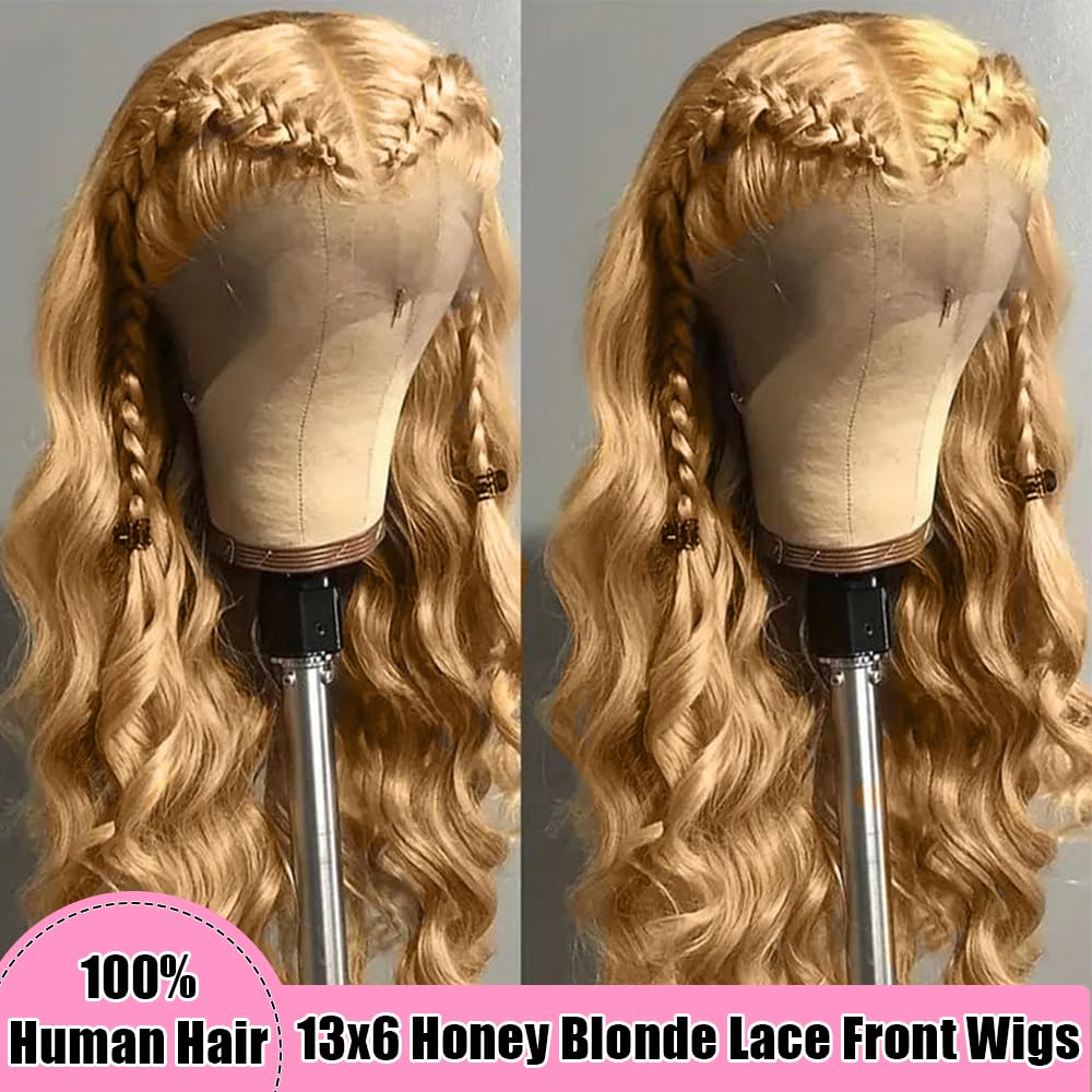 KTOOYKE 200% Density 30 Inch Honey Blonde 13x6 HD Lace Front Wig Human Hair Body Wave Lace Frontal Wigs Human Hair Pre Plucked 27# Honey Blonde Wig Human Hair Glueless Wigs Human Hair