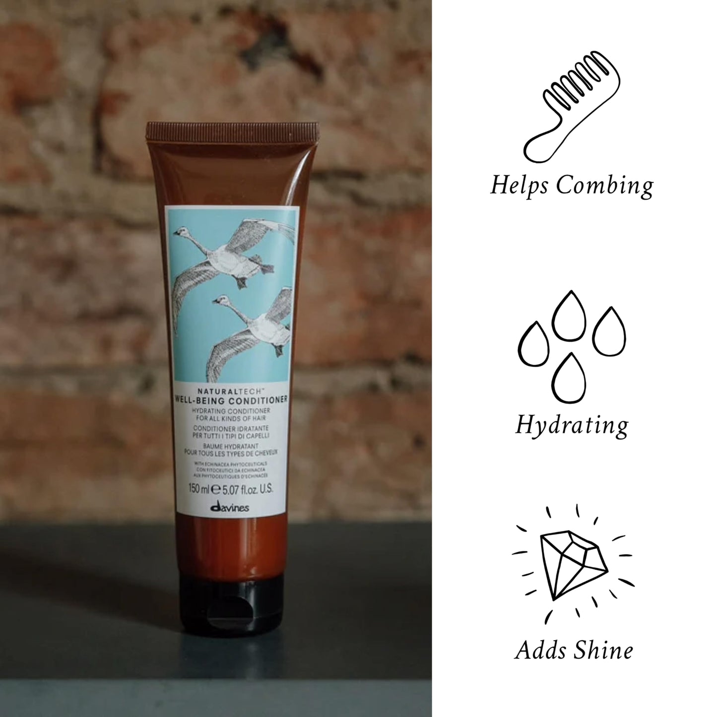 Davines Naturaltech WELLBEING Conditioner, Detangle While Adding Moisture And Shine, Leave Hair Easy To Style, 5.07 fl. oz.