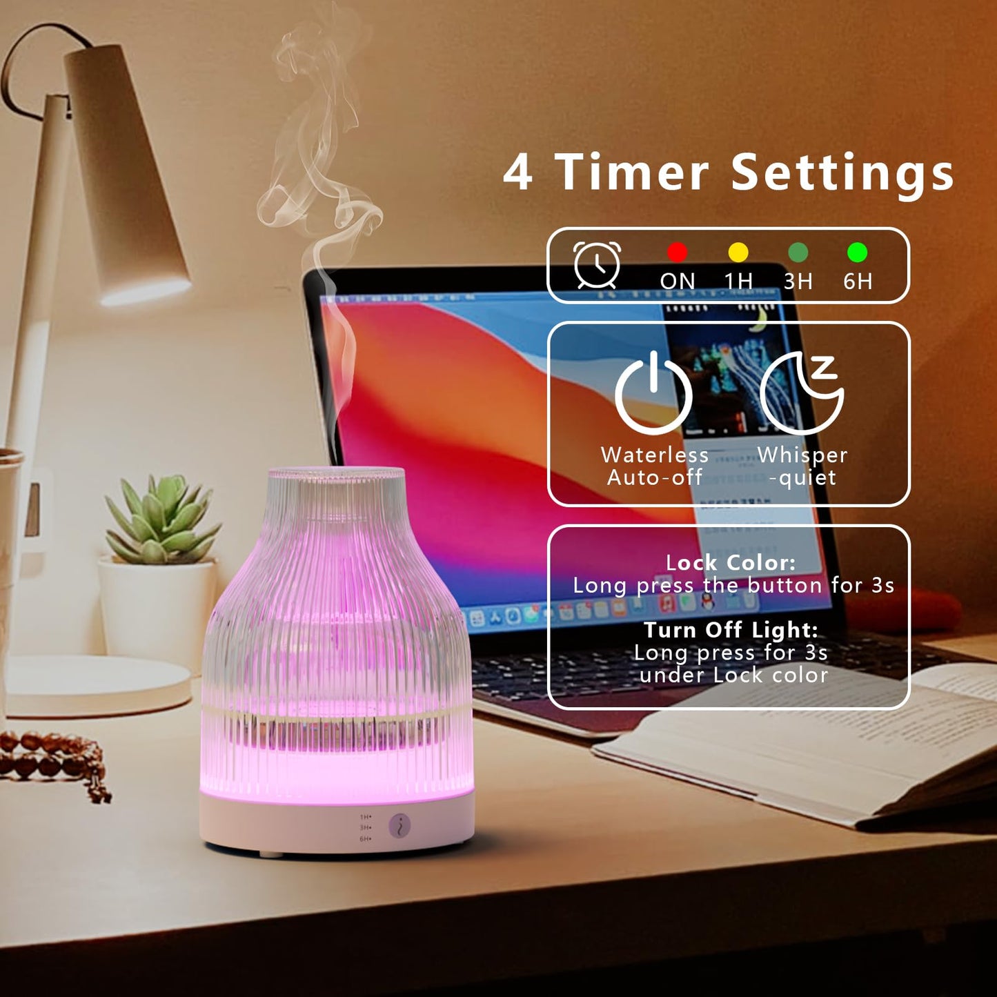 SOICARE Elegant Glass Reservoir Essential Oil Diffuser 200ML, One Button Control Glass Diffuser with Rainbow Colors for Home Office Bedroom Gift