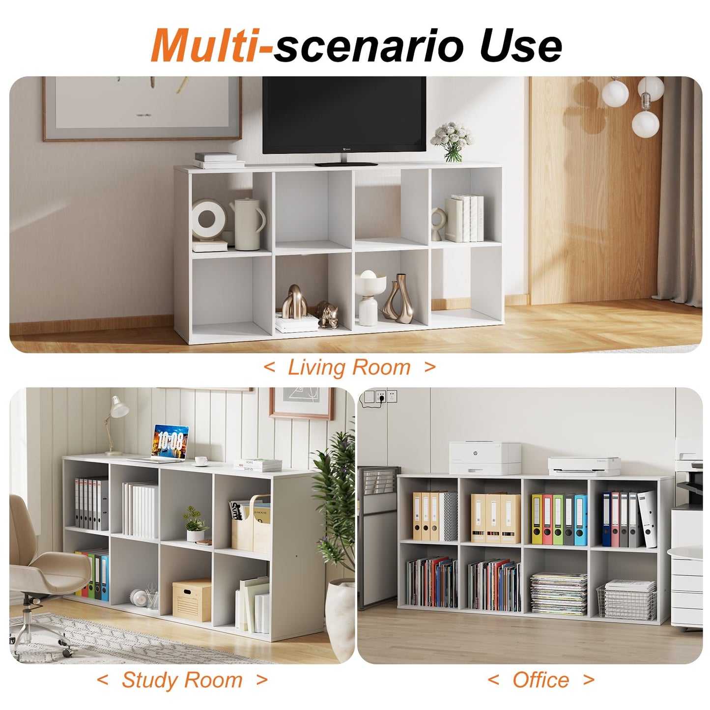 Sweetcrispy 8 Cube Storage Organizer - Open Cube Bookshelf with 4 Removable Back Panels, Display Storage Bookcase for Living Room, Bedroom, Entrance Hall, Home Office, 47.7" Lx11.6 Wx24 H, White