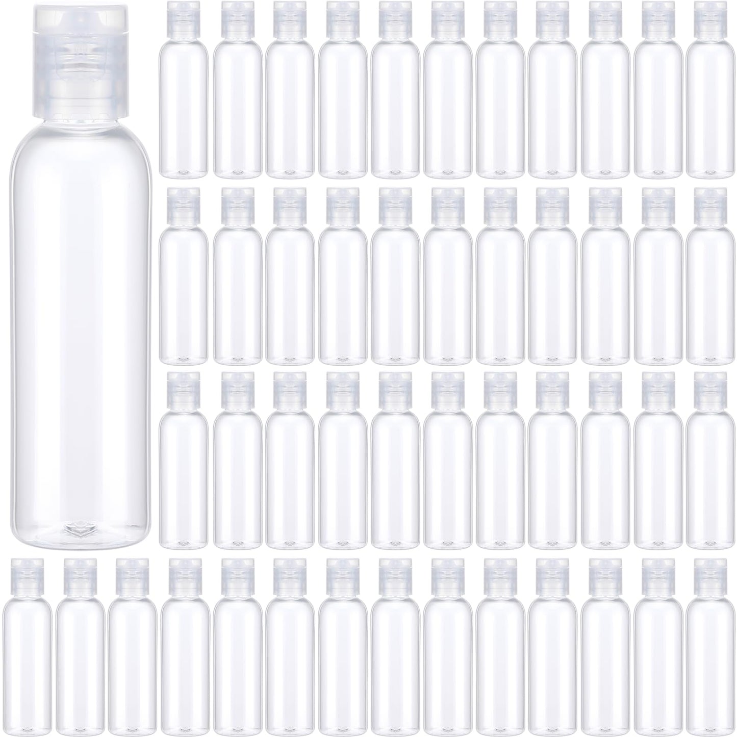 Zhehao 200 Pcs 2 oz Clear Plastic Empty Bottles Small Travel Size Bottles with Flip Cap Empty Transparent Dispenser Container for Liquids Toiletries Shampoo Lotion(Colorless Cap)