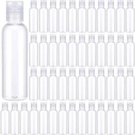 Zhehao 200 Pcs 2 oz Clear Plastic Empty Bottles Small Travel Size Bottles with Flip Cap Empty Transparent Dispenser Container for Liquids Toiletries Shampoo Lotion(Colorless Cap)