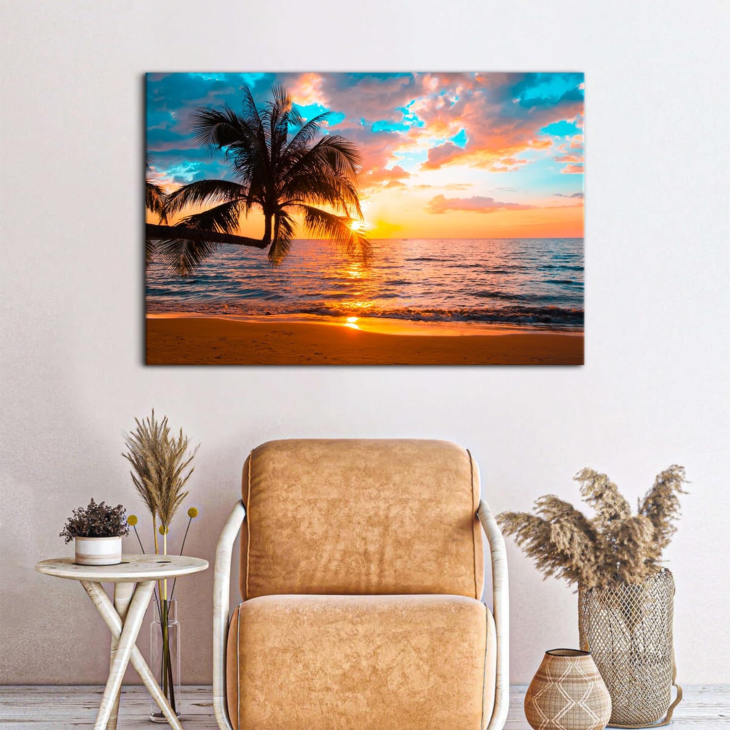 Beach Canvas Wall Art Palm Tree Coastal Wall Decor Nature Ocean Landscape Picture for Bedroom Living Room 24x36" Nautical Painting Sunset Seascape Photo Prints Modern Artwork Kitchen Home Decorations