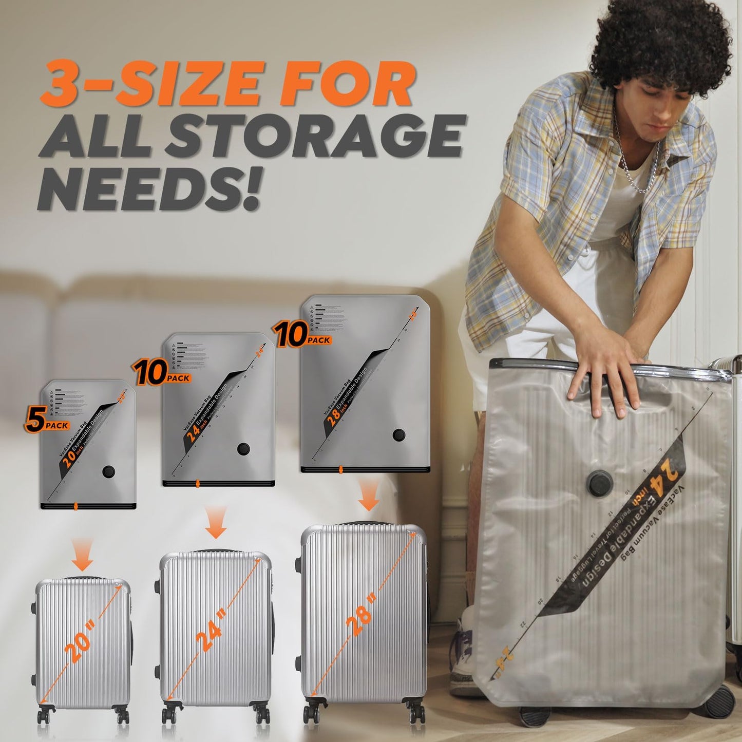 Vacbird Rechargeable Wireless Pump Travel Storage Bags Set - 25 Pack Portable Space Saver Bags for Travel & Home - Vacuum Compression Packing Seal for Clothes, Blankets, Seasonal Storage