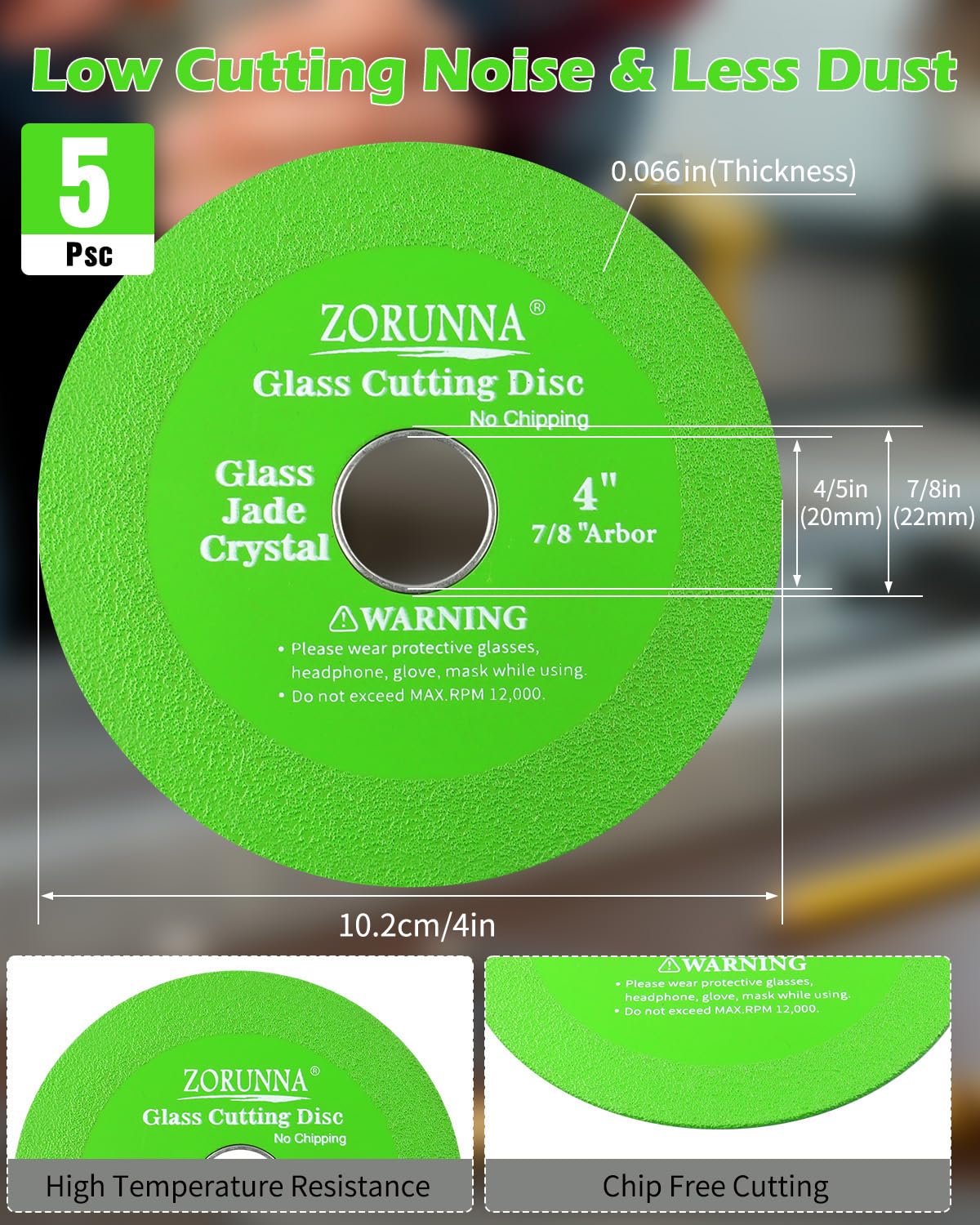 ZORUNNA 4.5" Glass Cutting Disc, 10 Pcs Diamond-Edged Cutter with 7/8" Arbor Hole, Glass Cutters Tools for Grinding Jade, Crystal, Wine Bottles, Tile.