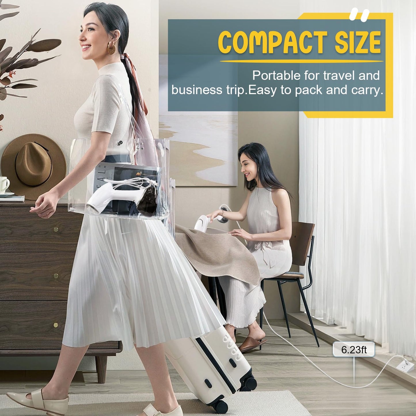 Rolipo Steamer for Clothes 1350W, Portable Handheld Clothes Steamer for Home & Travel, Upgraded 400ML Tank, Fast Heat-Up Wrinkle Remover with Leak-Proof Design