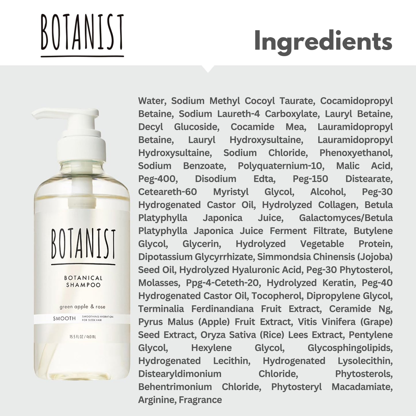 Botanist Organic Shampoo for Dry Frizzy Hair, Anti Frizz Shampoo with Macadamia Nut & Argan Oil for Women & Men & Kids, Silicone & Paraben Free, From Japan, SMOOTH, Green Apple & Rose,15.5 Fl Oz, 3EA