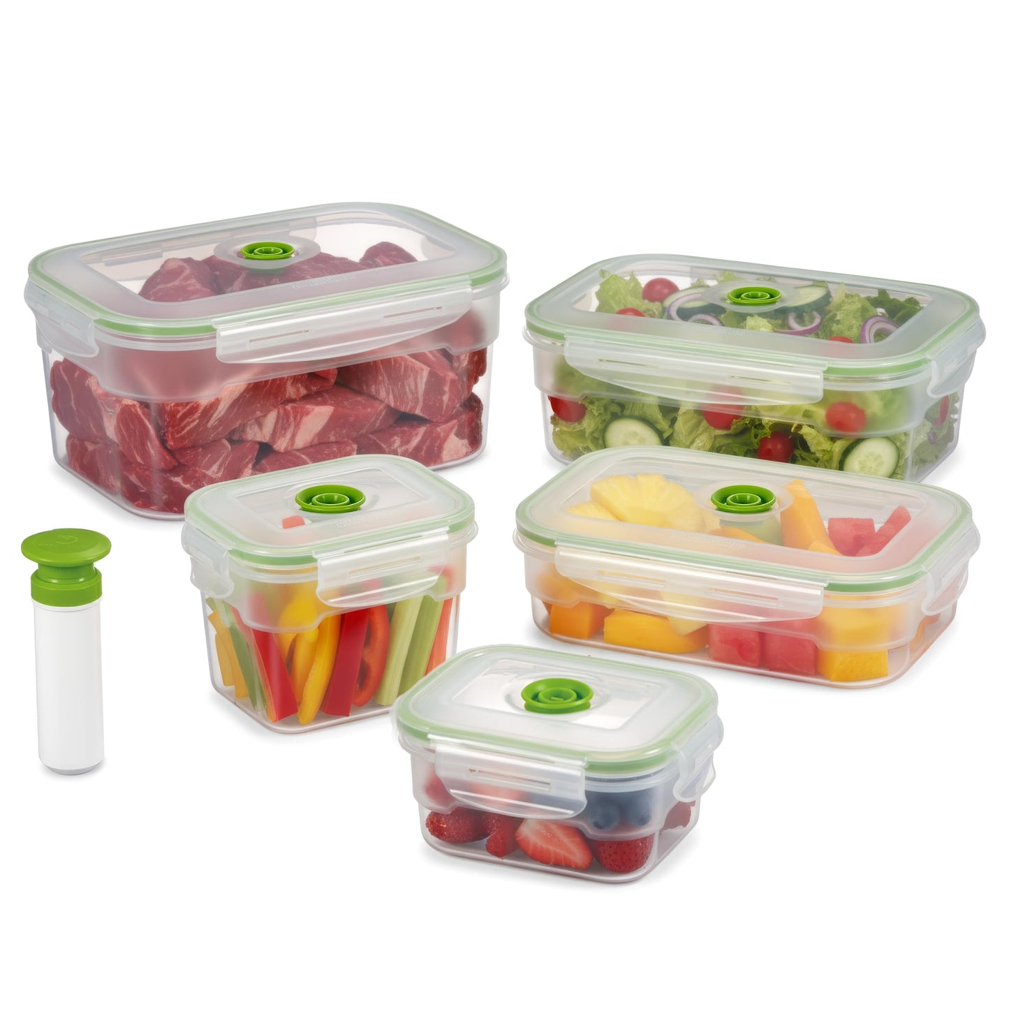 Lasting Freshness 11 piece Vacuum Seal Food Storage Containers with Vacuum Pump, Airtight and Leak Proof, Vacuum Sealed Food Storage Containers, Meal Prep Containers, Keep Food Fresh up to 5 X Longer