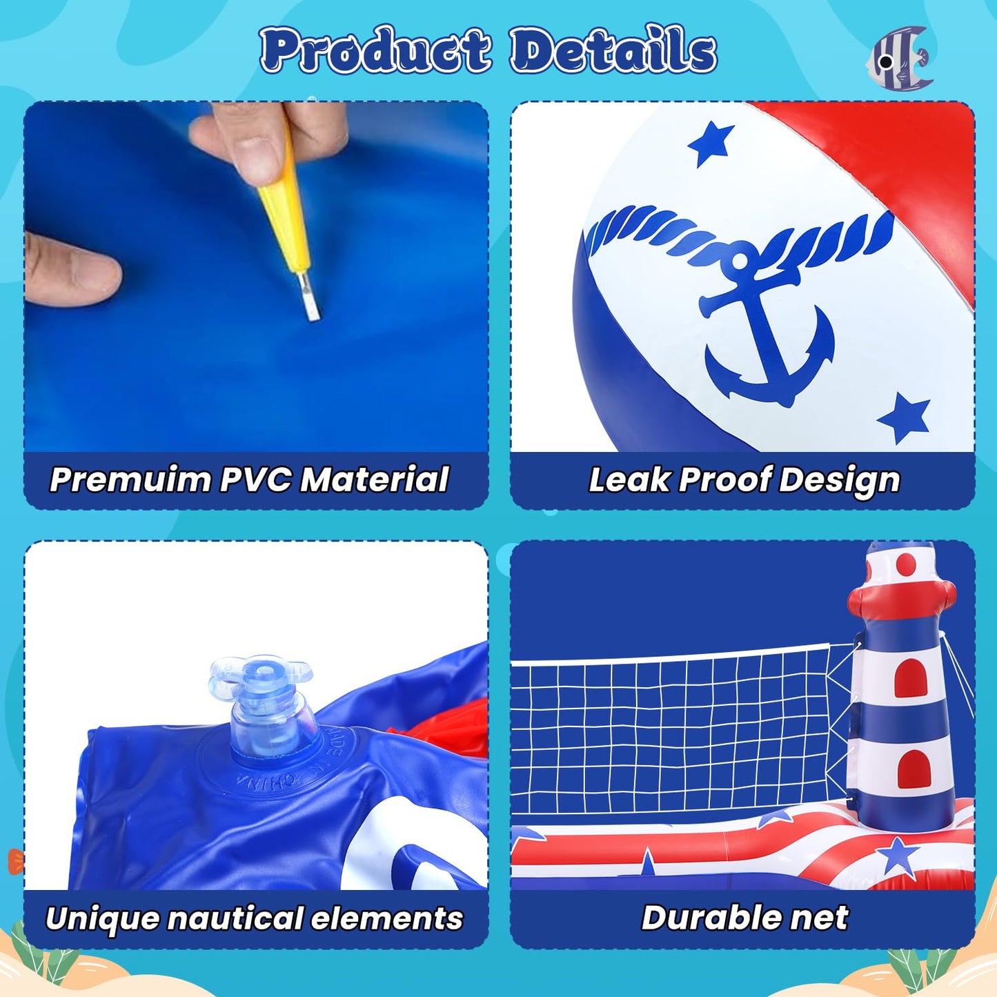 EagleStone Swimming Pool Volleyball Net Set with Basketball Hoop,Inflatable Pool Floats Set American Flag Volleyball Net & Basketball Hoops
