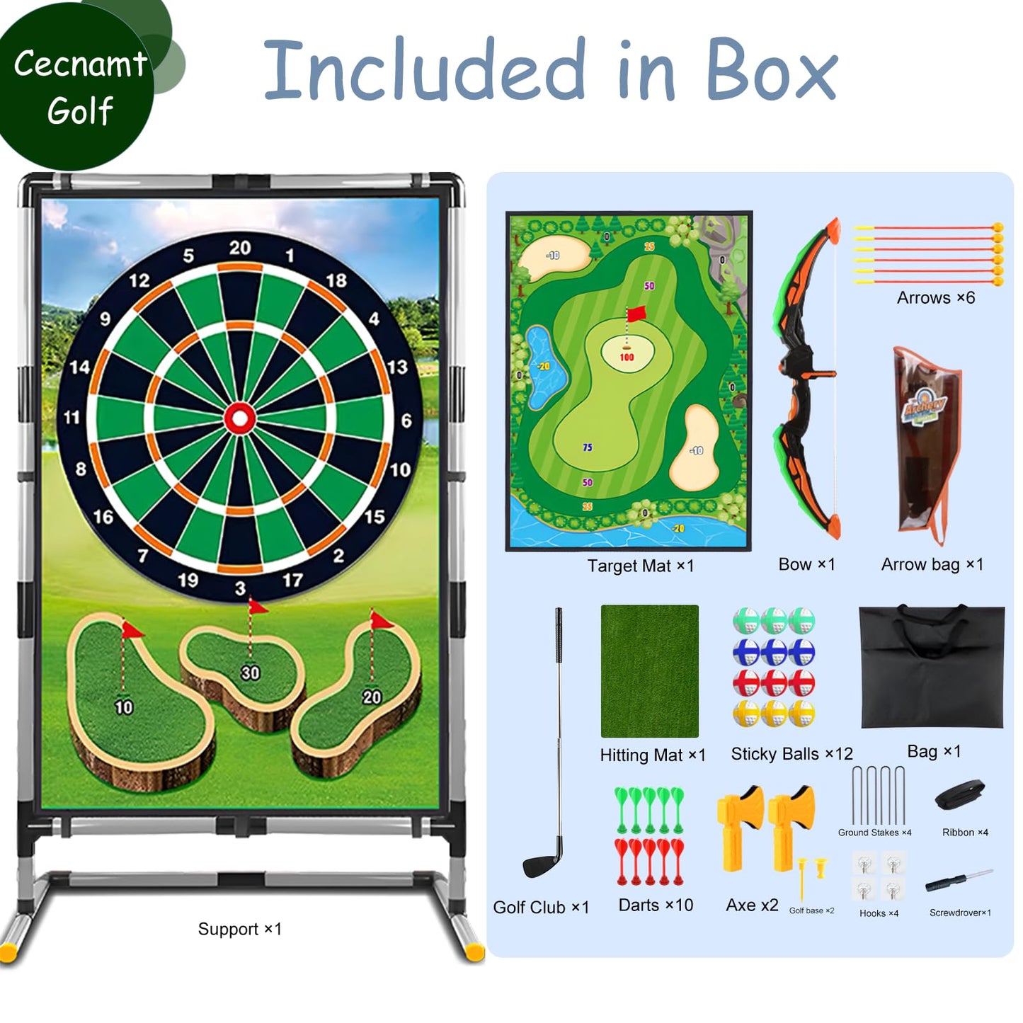 Cecnamt Golf Chipping Game - Battle Golf with Double-Sided Hitting Mat & Stand, Chip Sticky Practice Game for Adults & Kids, Indoor & Outdoor