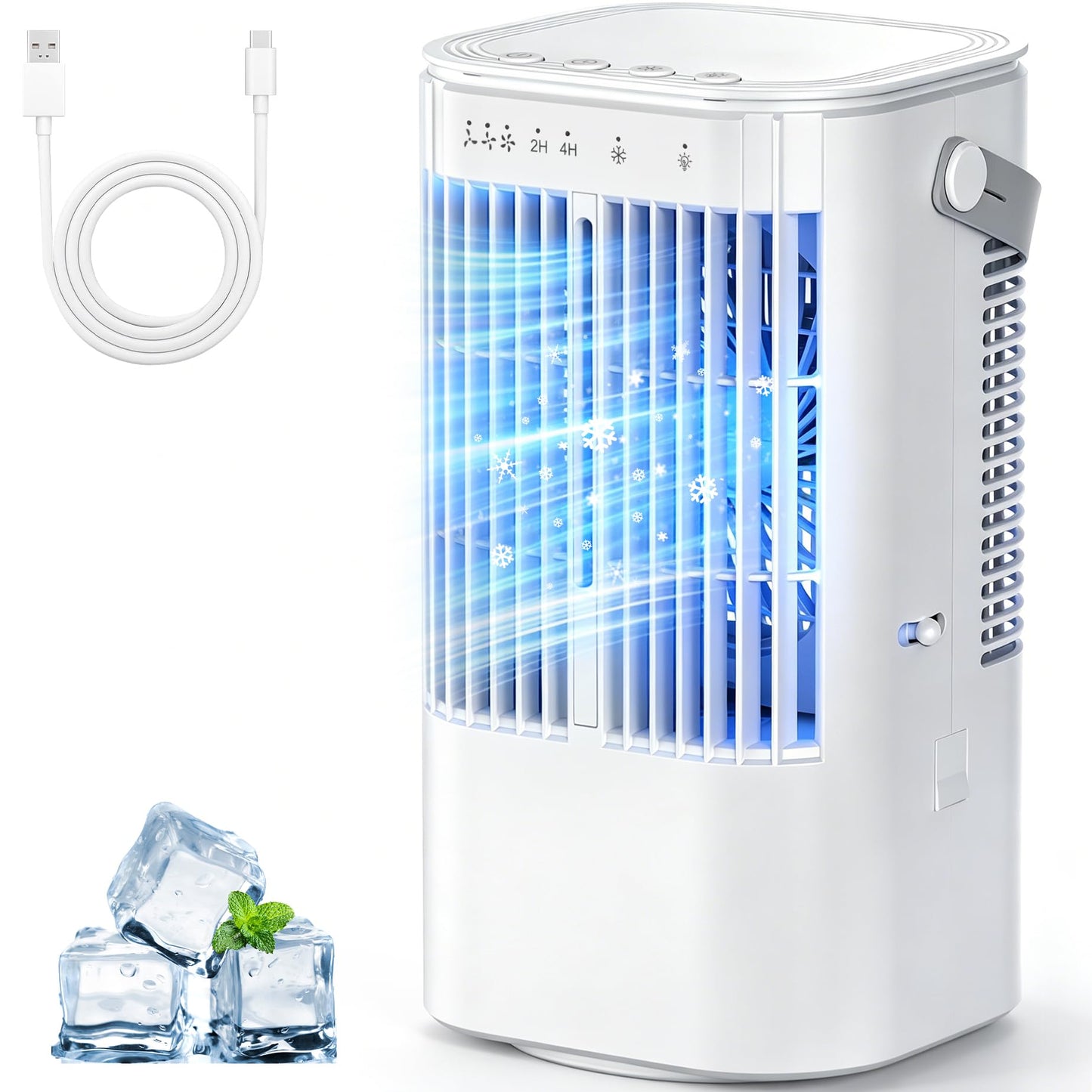 Portable Air Conditioners 4-in-1 Mini Small Air Conditioner Evaporative Air Cooler Fan with 1000ml Water Tank 3 Speeds 7 LED Lights Personal Mini AC with Timer for Bedroom Desktop Home Office (White)