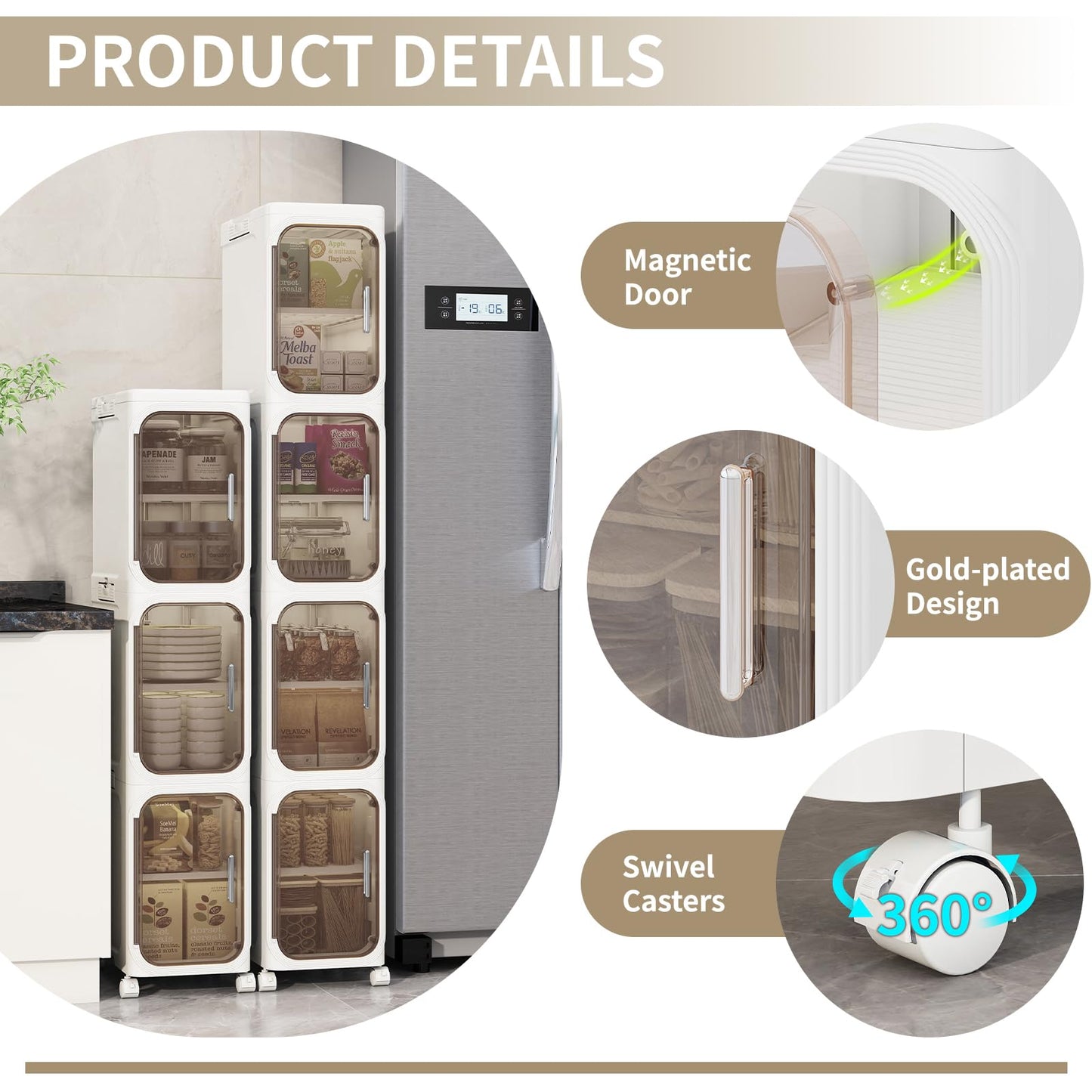 Neathub 2-Tiers Slim Bathroom Storage Cabinet, Foldable Storage Cabinets,Narrow Bathroom Storage,Movable Bathroom Storage Organizer for Small Spaces,Bathroom,Kitchen,Laundry,White