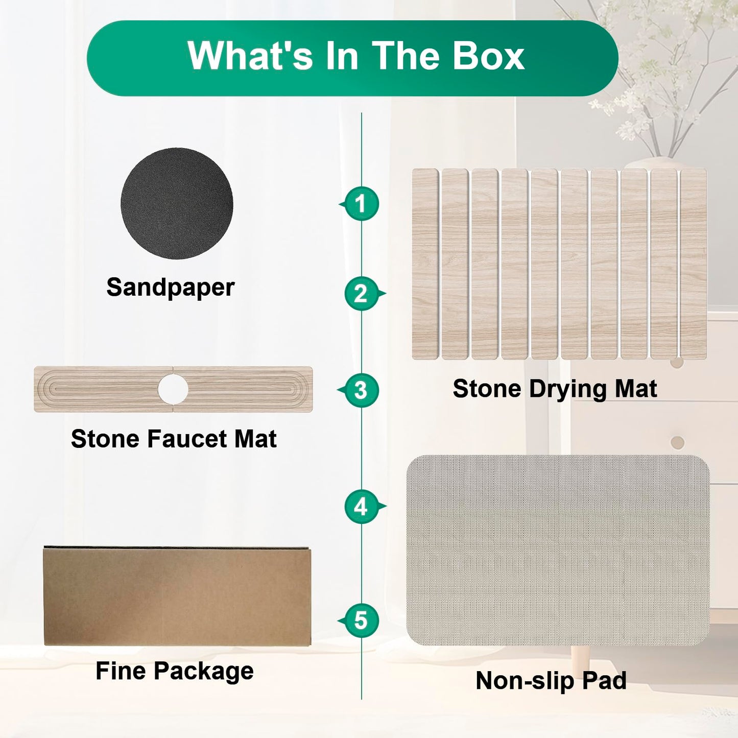 Stone Drying Mat for Kitchen Counter, 24"x16" Water Absorbing Dish Drying Mat with 24"x4" Faucet Mat for Kitchen Sink, Diatomaceous Earth Quick Dry Stone Mats for Dishes Bottles Cups (Wood Grain)