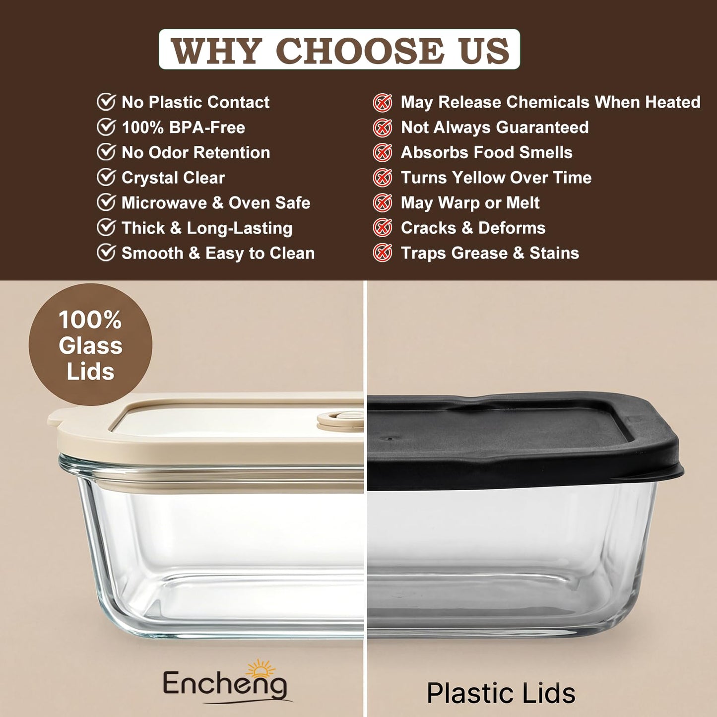 Encheng 5 Pack 35 oz Glass Meal Prep Containers, Plastic-Free Glass Food Storage Containers with Lids, 4.4 Cups Airtight Glass Lunch Containers for Leftovers, Microwave, Oven, Freezer and Dishwasher