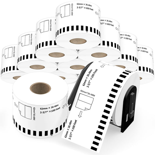 DK-2205 Shipping Labels Compatible with QL800-QL820NWB-QL810W - 2.4” x 100 ft, Includes 12 Rolls Continuous Labels with 1 Detachable Frame, Fit for Brother QL Printers