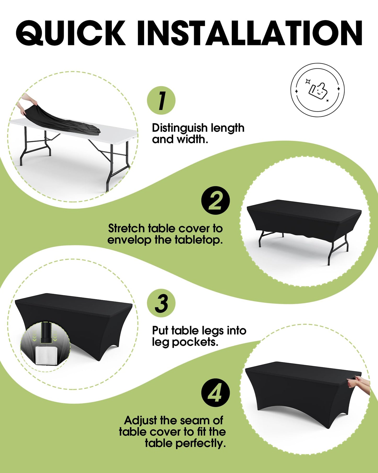 Pureegg Spandex Tablecloth 6ft - 6 Pack, Fitted and Stretch Table Cover for Rectangle Tables, Wrinkle-Resistant and Secure Fabric for Outdoor, Picnic, Party, Wedding, Banquet and Birthday, Black