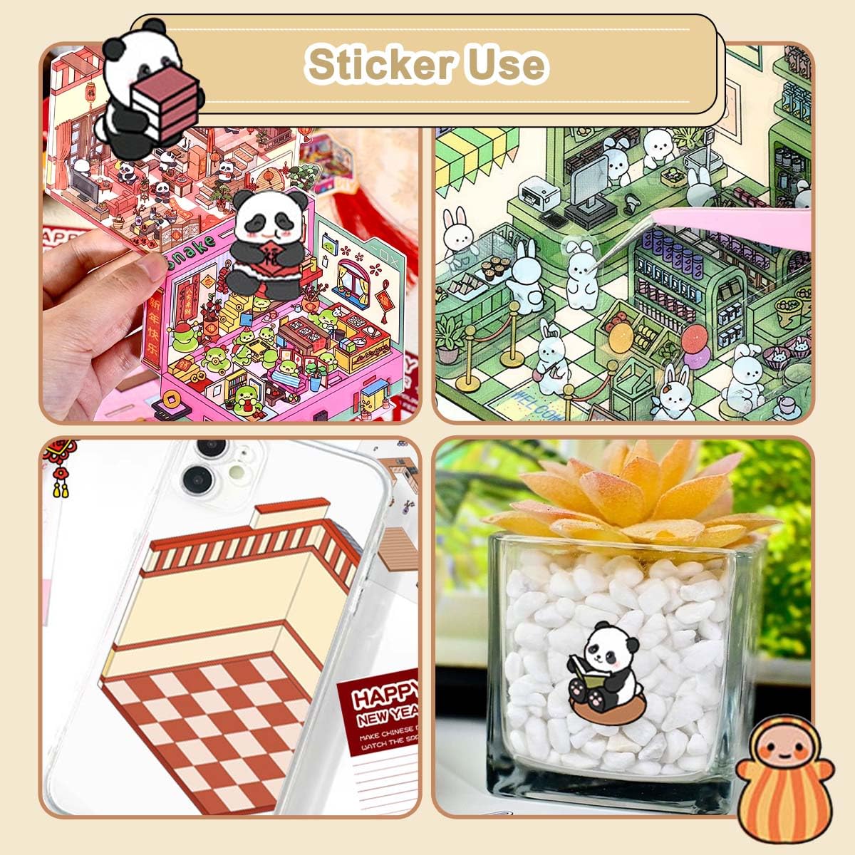 3D House Scene 20 Sets DIY Sticker Therapy for Adult Cute Cartoon Miniature Room Stickers Scene for Relief Stress Pass The Time