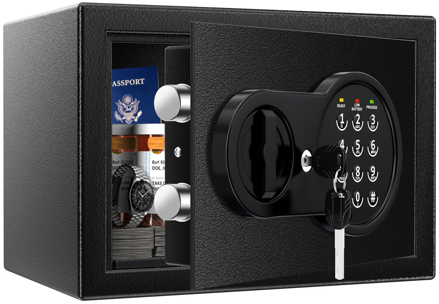 Mitlvge 0.5 Cu Ft Mini Safe Box with Fireproof Document Bag, Money Safe with Keys & Pass Code & Wall Mount Kits, Small Safes with Smart Alert System for Money, Jewelry, and Documents【2026 New】