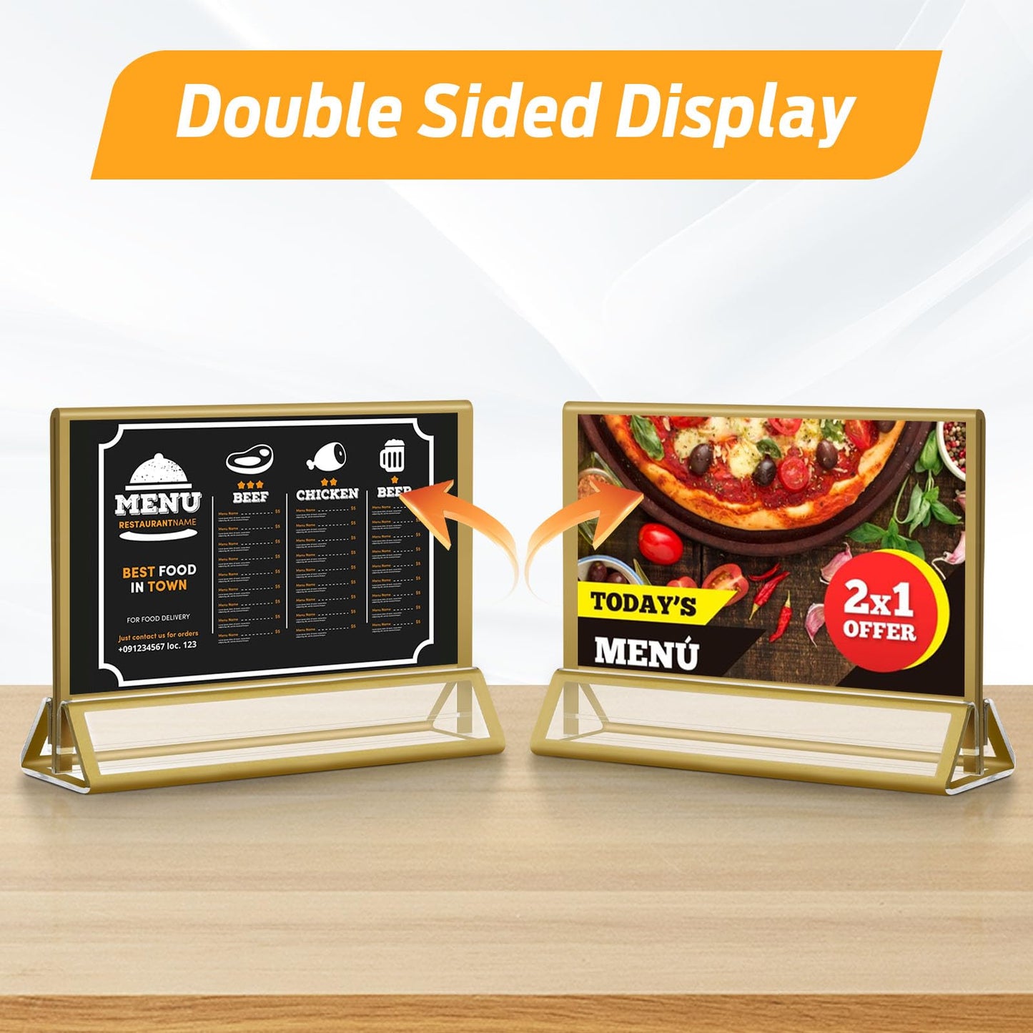 Smarpau 4x6 Acrylic Sign Holder with Gold Frames，16 Pack Wedding Table Number Holders，Double Sided Table Menu Acrylic Sign，Horizontal Picture Frame，Restaurant Sign，Photos Display，Paper Display Stand