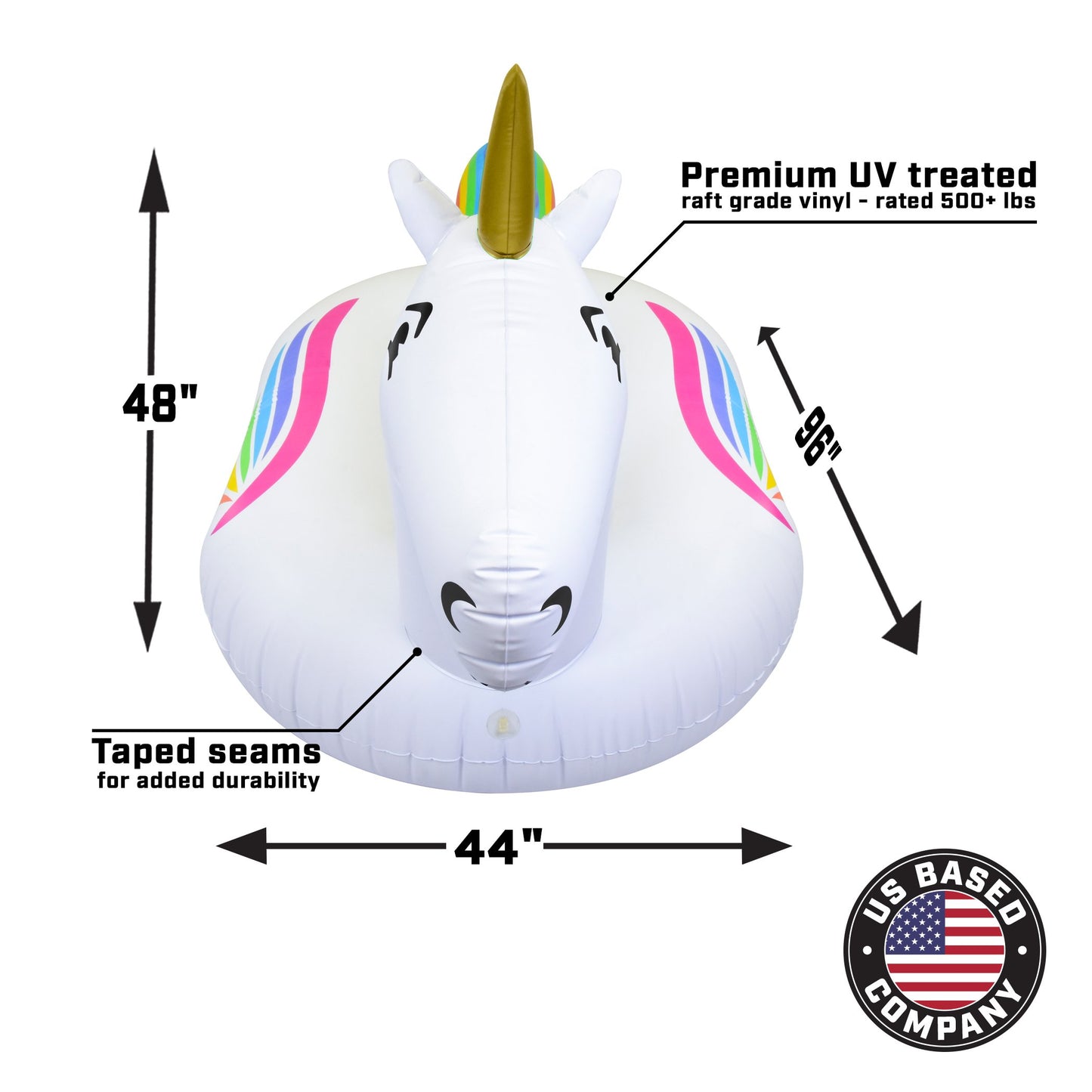 GoFloats Giant Inflatable Pool Floats - Choose Unicorn, Dragon, Flamingo, Swan, or Bull - Includes Drink Float