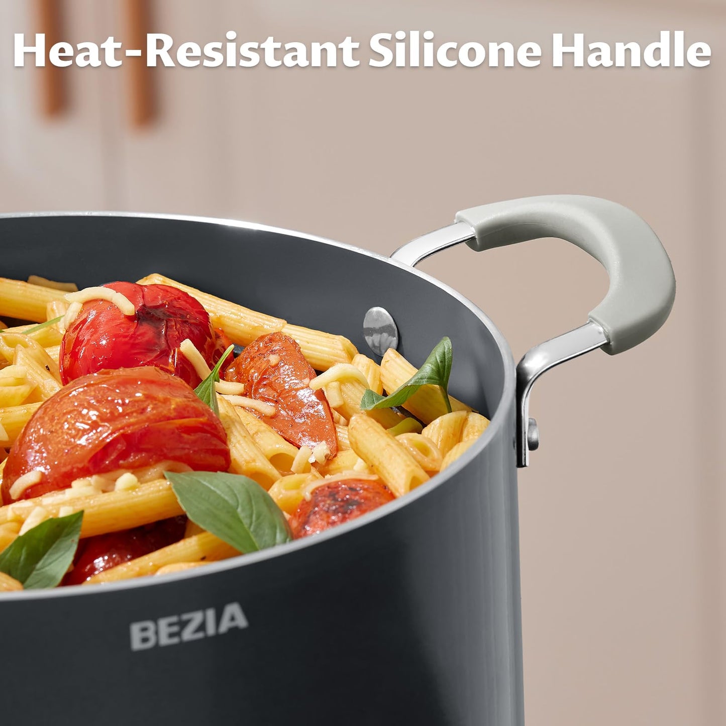 12 Quart Nonstick Stock Pot with Lid, BEZIA Ceramic Big Soup Pot for Holiday Feasts, Cooking Pot with Stay-Cool Silicone Handle, Easy Cleanup, Perfect for Large Gatherings, Gift Giving & Batch Cooking