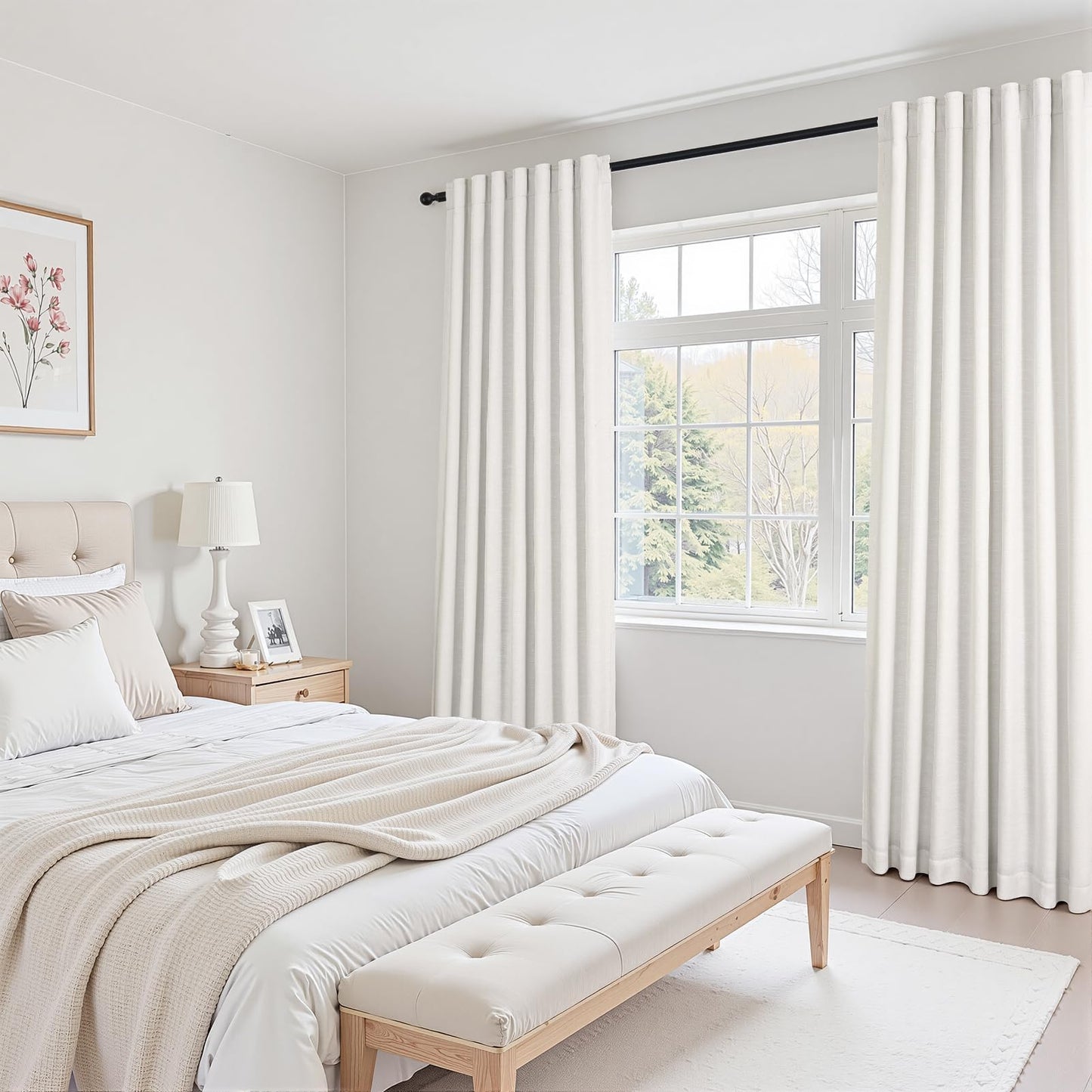 Topfinel 84 Inch Long Natural Blackout Curtains White Linen Panels, Farmhouse Back Tab Pinch Pleated Drapes for Track System,Neutral Linen Ambiance & Privacy Drapes Natural 52" W*84" L