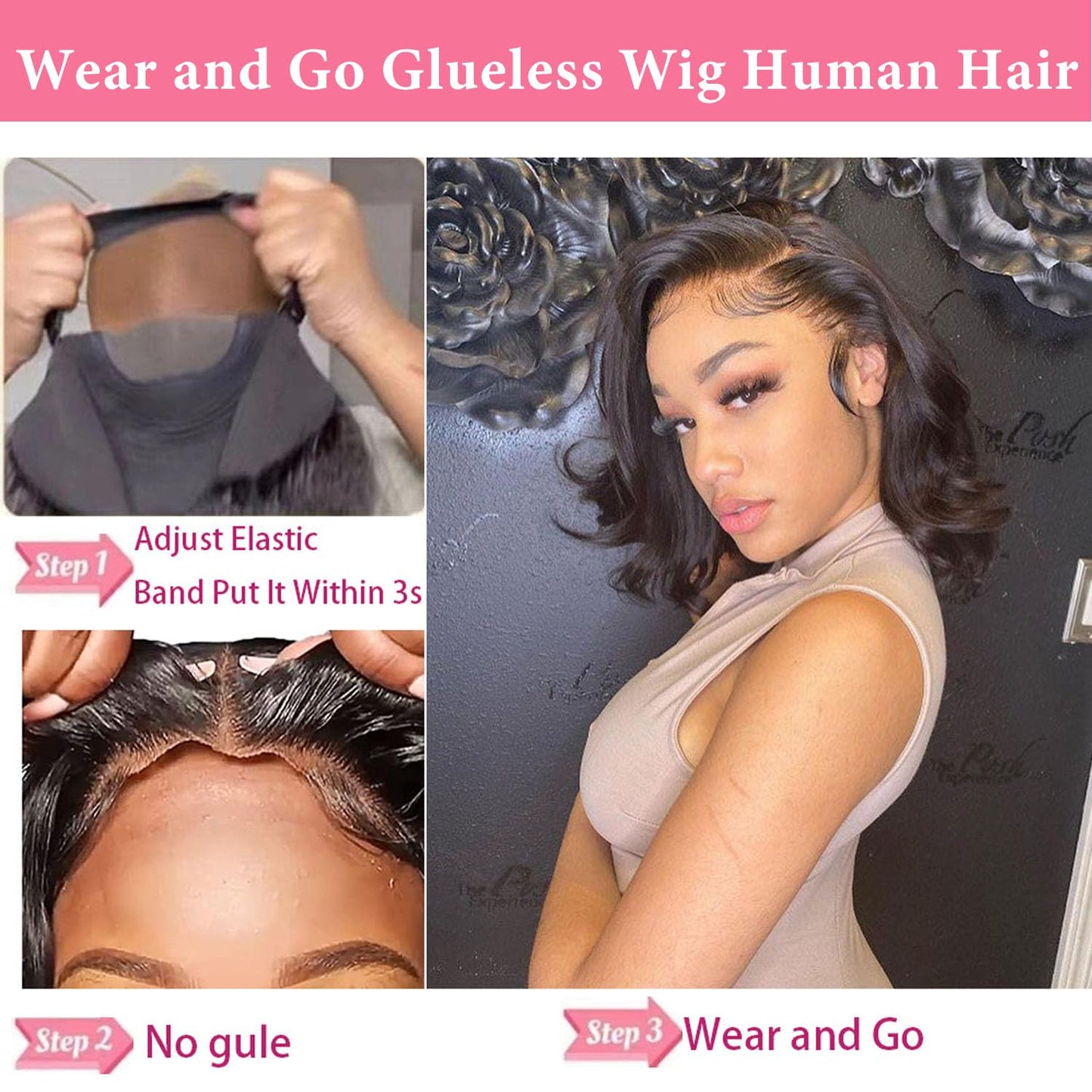 Atilck Wear and Go Glueless Bob Wig - Body Wave Lace Front Human Hair Wigs for Black Women - Pre Plucked and Pre Cut 4x4 Lace Closure - No Glue Needed for Beginners 12 Inch