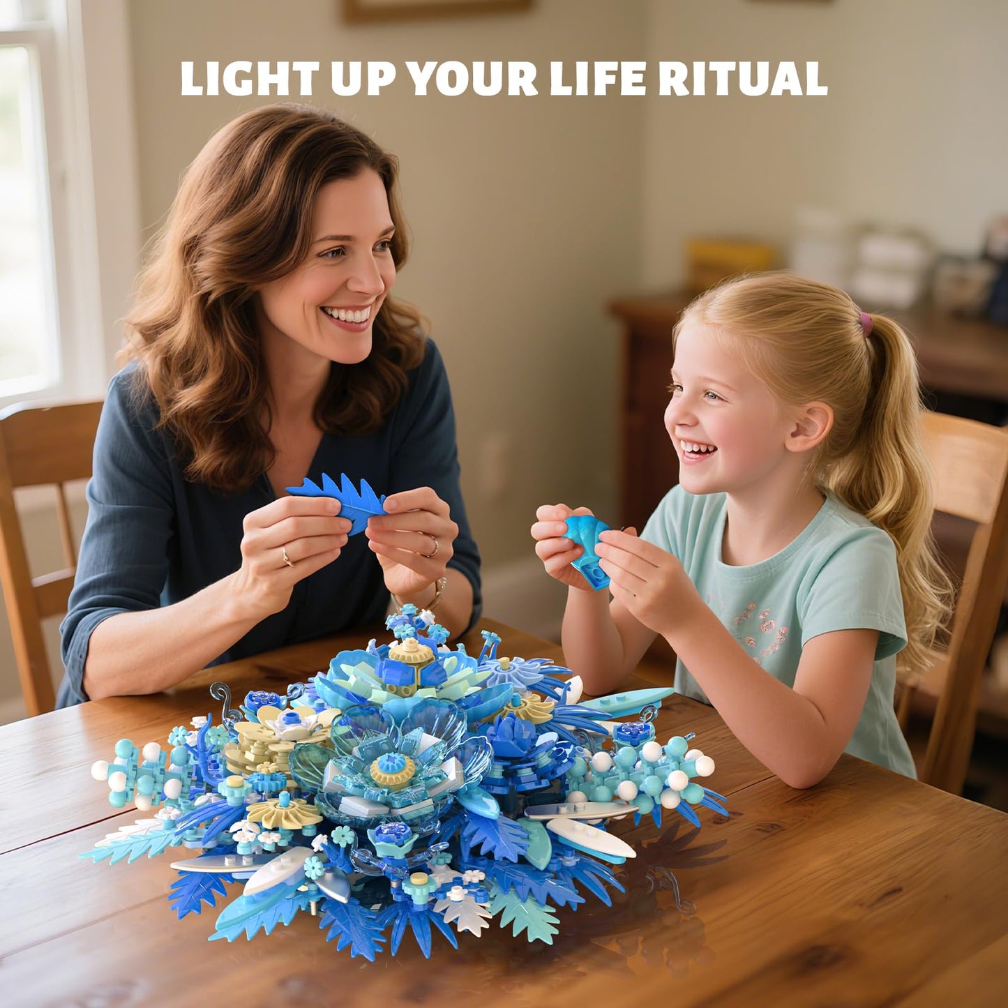 NERCISU Blue Flowers Bouquet Building Sets, Artificial Flower Botanical Collection, Home Decor Office Wall Art Plant Decoration, Building Toys Gifts for Adults Women and Kids Girls Age 8-12 (917 PCS)