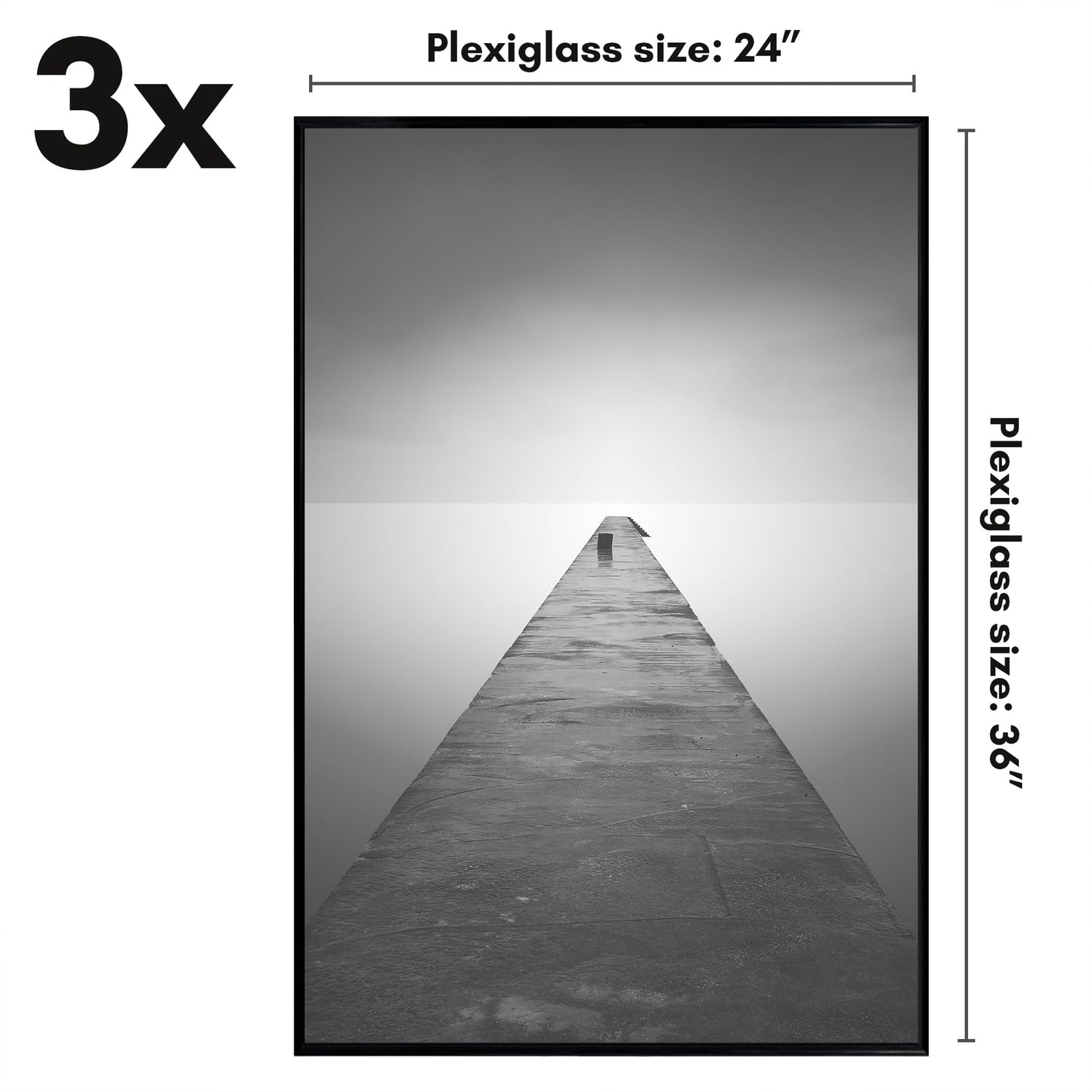 Americanflat 24x36 Poster Frame with Polished Front Cover - Set of 3 - Slide-In Photo Frame with Buildable Molding - Fusion Collection - Picture Frames for Wall Display - Black