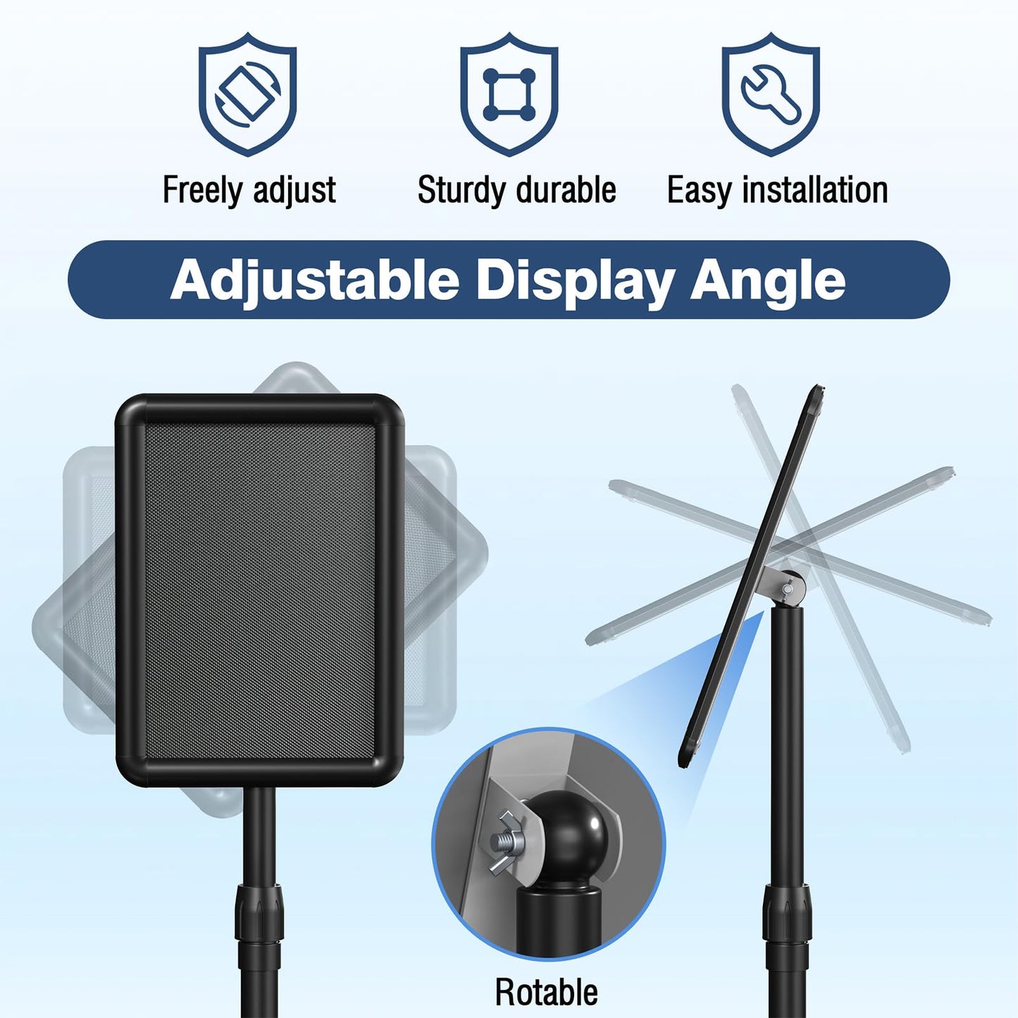 Netuaoo Sign Stand Sign Holder Stand Sign Stands for Display 8.5 x 11 Inches Pedestal Sign Holder 360° Rotation Adjustable Signage Stand for Business Exhibition, Restaurant, Supermarket (Black)