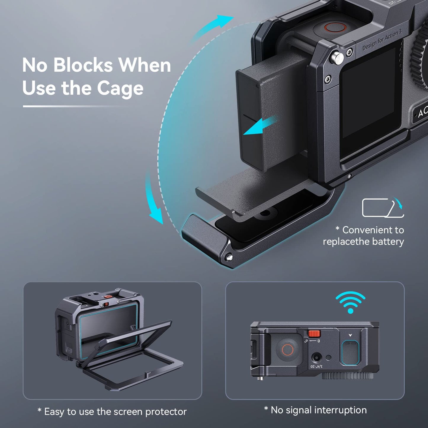 SMALLRIG Action 4 Action 3 Camera Cage for DJI, Protective Cage Compatible for DJI Mic, Protective Frame for DJI Osmo Action 4 Action 3-4119B