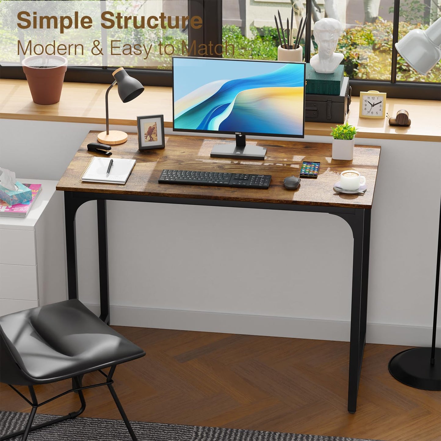 FDW 39 inches Computer Desk, Modern Simple Style Desk for Home Office, Study Student Writing Desk,Brown