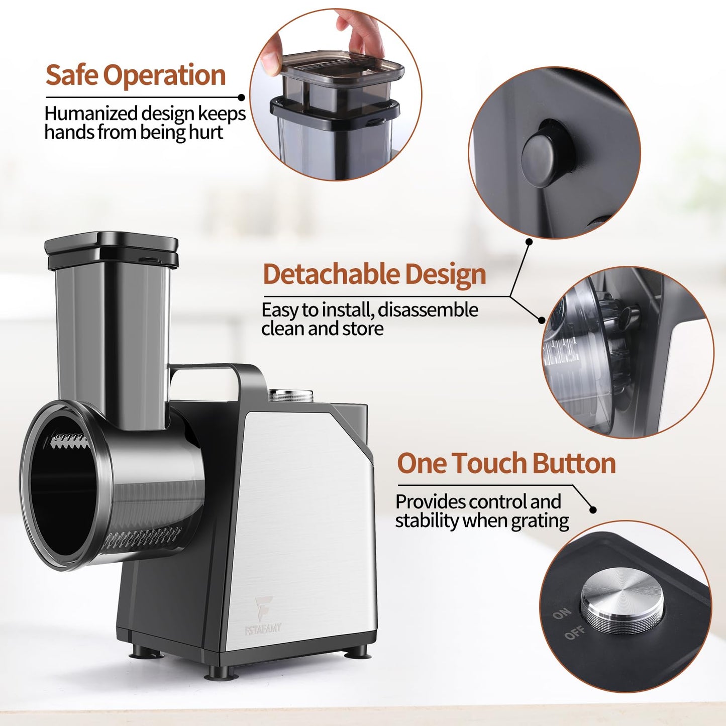 Electric Cheese Grater and Vegetable Slicer, 250W, 5-in-1 Kitchen salad chopper Food Processor with One-Touch Control