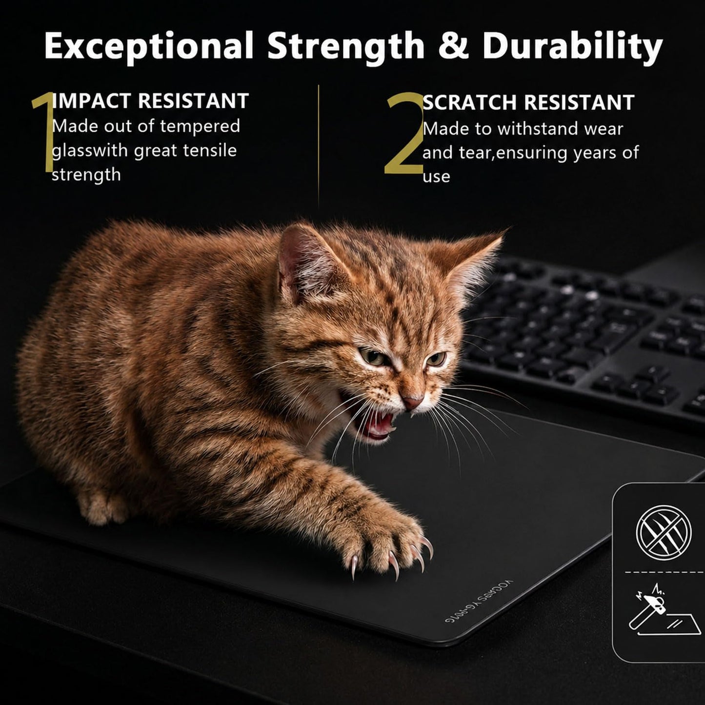 YOGARS Glass Gaming Mouse Pad, 19.7"x15.7" Large Glass Hard Mousepad for Esports, Ultra-Smooth Micro-Etched Surface Speed & Control, with Anti-Slip Base, Easy Clean Scratch Resistant (Black)