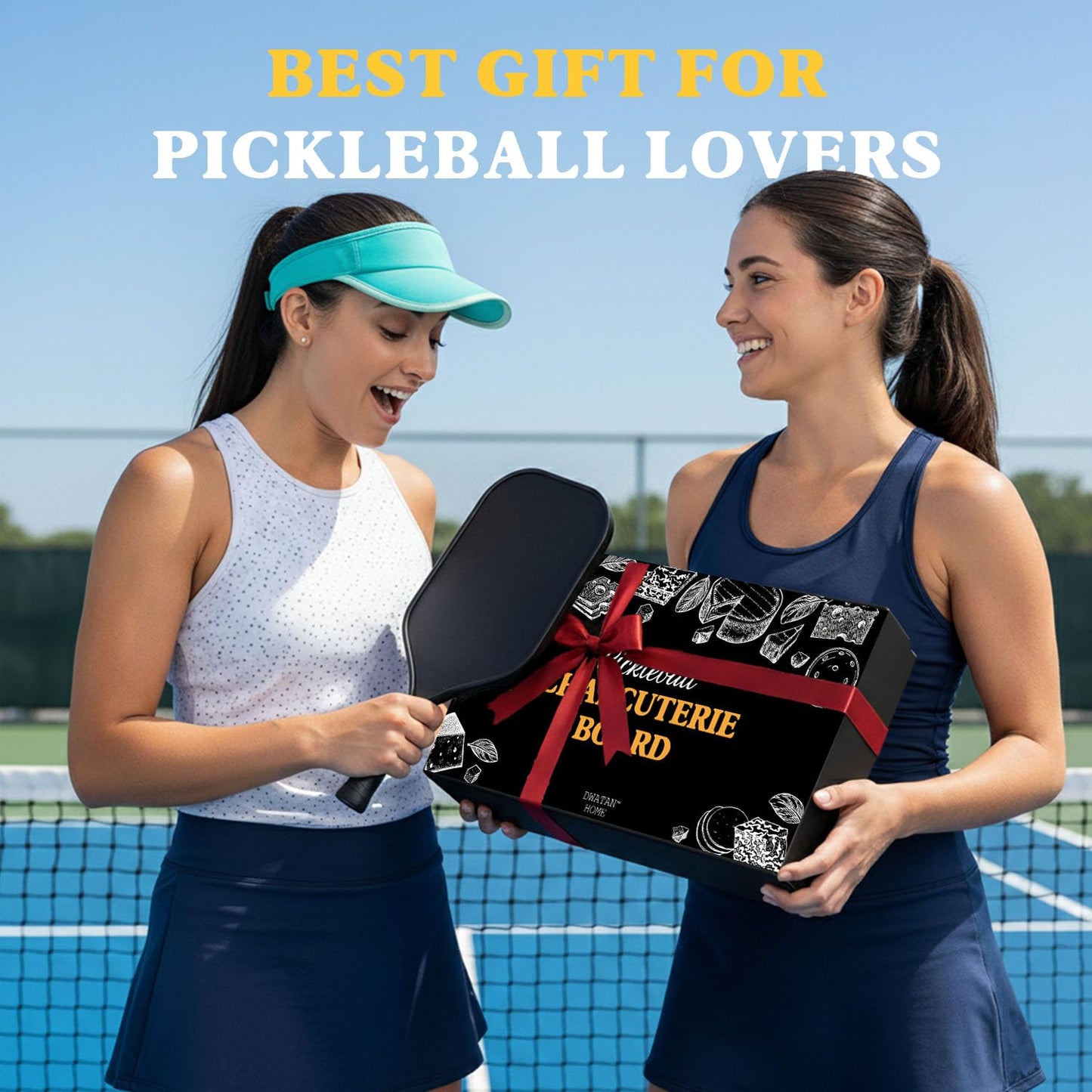 DWATAN Pickleball Paddle Snack Tray Set, Ceramic Serving Plates with Bamboo Charcuterie Board, Paddle Appetizer Platter for Parties, Unique Pickleball Gifts for Father's Day
