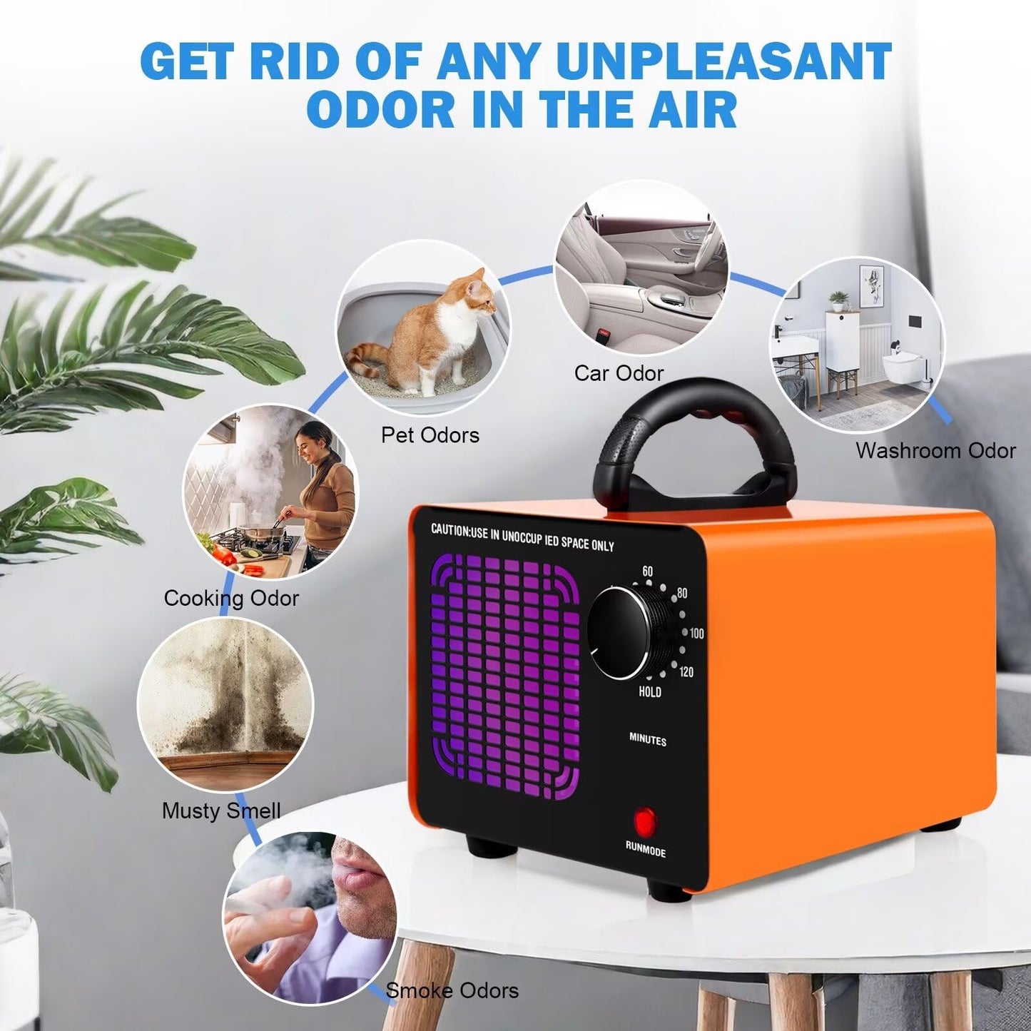 Ozone Generator 60,000mg/h, Ozone Machine Odor Removal Ozone Odor Eliminator Ozonator Air Ionizer Deodorizer for Home/Car/Smoke/Pet Odor